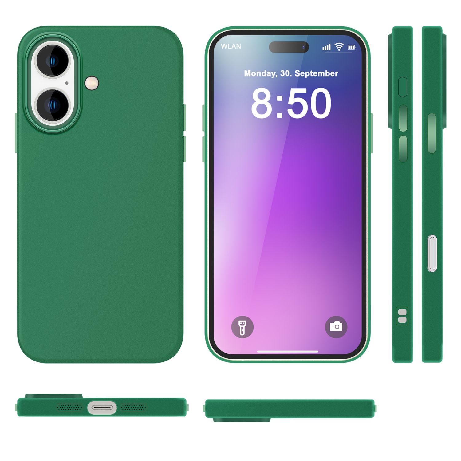 NALIA Fein Mattierte Silikonhülle für iPhone 16, Rutschfeste Handyhülle, Stoßfeste Fallschutz Hülle Grün NALIA Protective Hülle