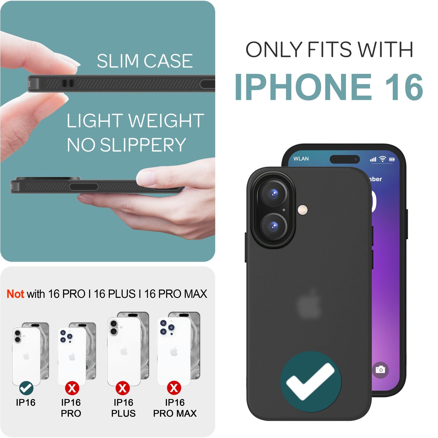 NALIA Fein Mattierte Silikonhülle für iPhone 16, Rutschfeste Handyhülle, Stoßfeste Fallschutz Hülle Grau Transparent NALIA Protective Hülle