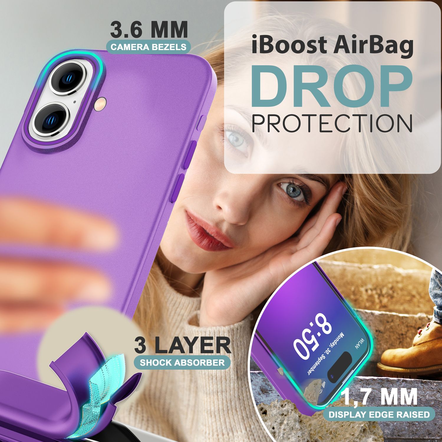 NALIA Fein Mattierte Silikonhülle für iPhone 16, Rutschfeste Handyhülle, Stoßfeste Fallschutz Hülle Lila NALIA Protective Hülle