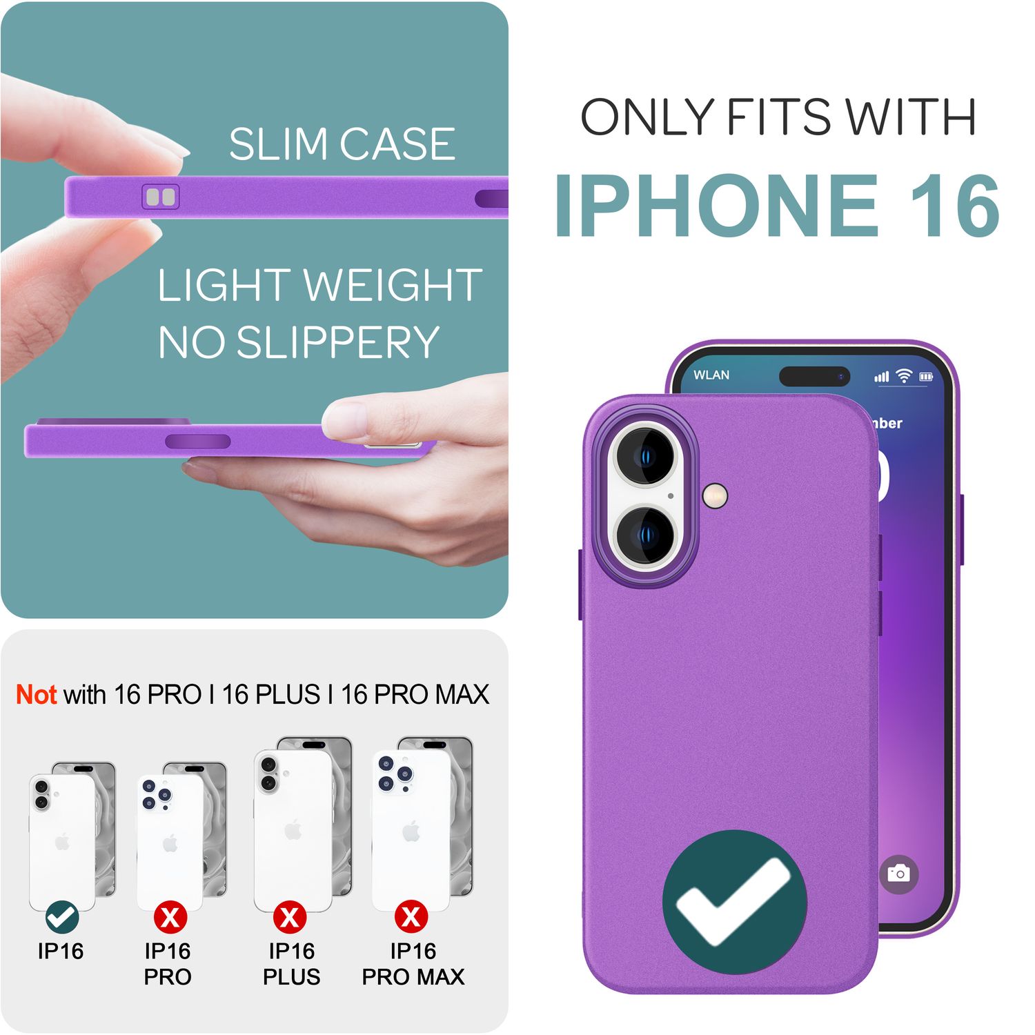 NALIA Fein Mattierte Silikonhülle für iPhone 16, Rutschfeste Handyhülle, Stoßfeste Fallschutz Hülle Lila NALIA Protective Hülle