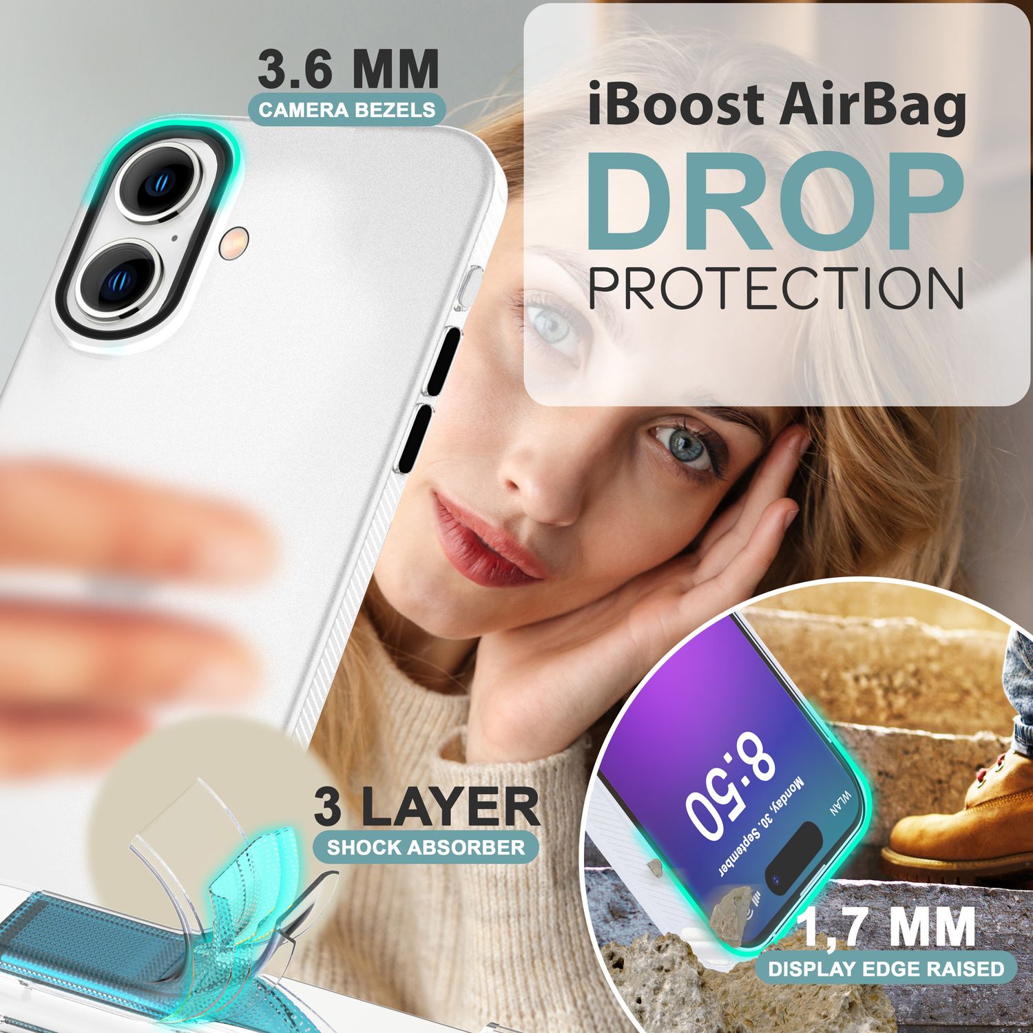 NALIA Fein Mattierte Silikonhülle für iPhone 16, Rutschfeste Handyhülle, Stoßfeste Fallschutz Hülle Weiß Transparent NALIA Protective Hülle