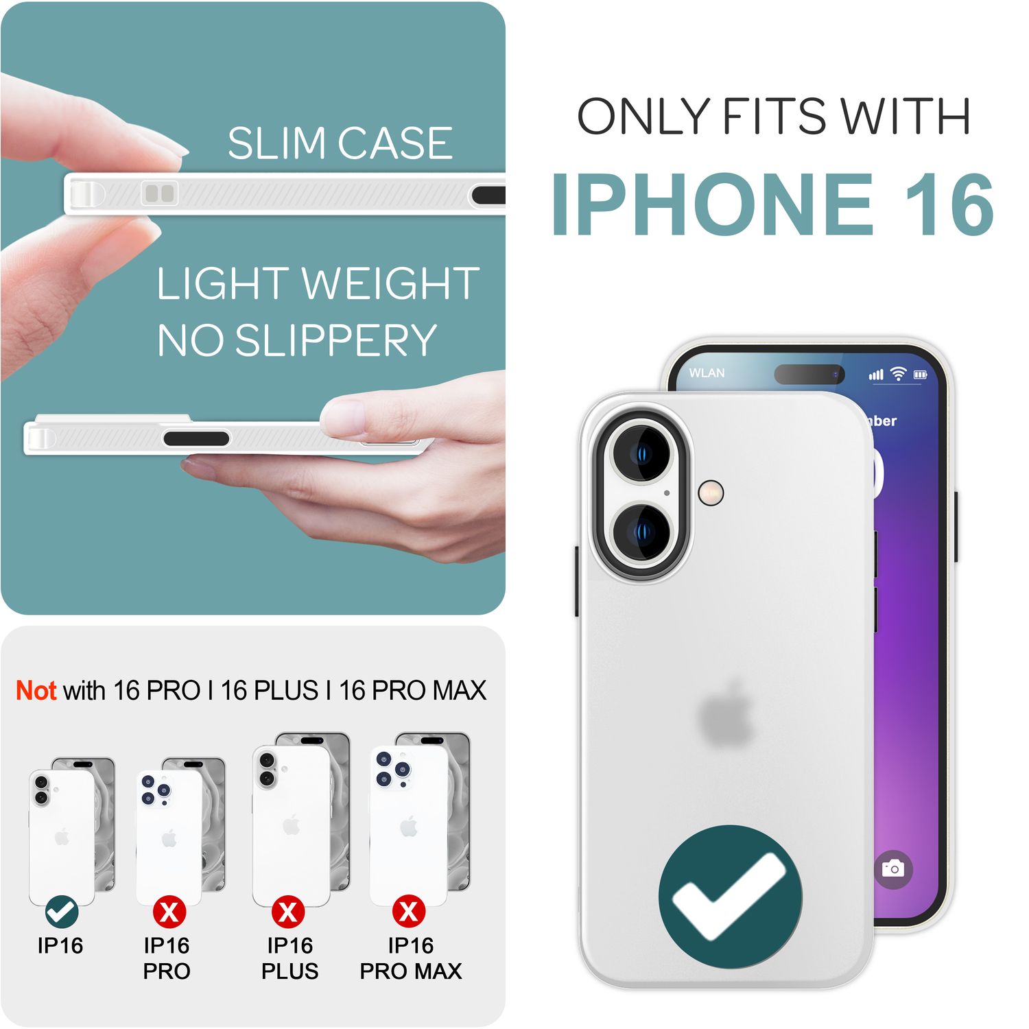 NALIA Fein Mattierte Silikonhülle für iPhone 16, Rutschfeste Handyhülle, Stoßfeste Fallschutz Hülle Weiß Transparent NALIA Protective Hülle