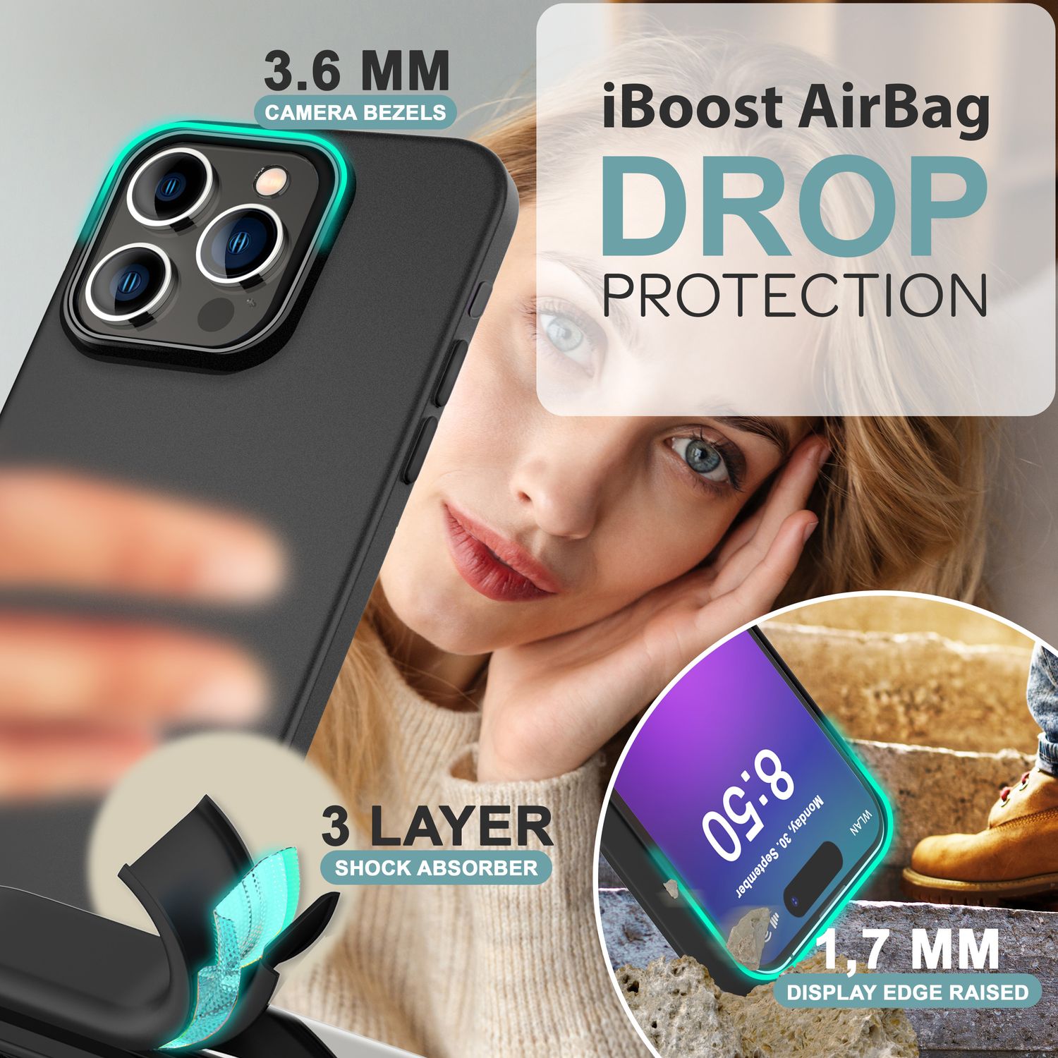 NALIA Fein Mattierte Silikonhülle für iPhone 16 Pro Max, Rutschfeste Handyhülle, Stoßfeste Schutz Hülle Schwarz NALIA Protective Hülle