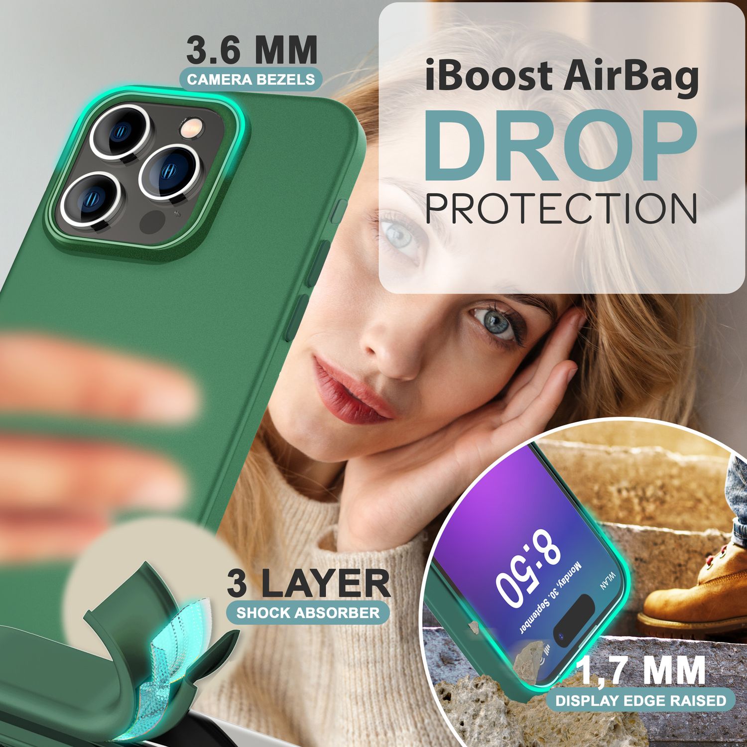 NALIA Fein Mattierte Silikonhülle für iPhone 16 Pro Max, Rutschfeste Handyhülle, Stoßfeste Schutz Hülle Grün NALIA Protective Hülle