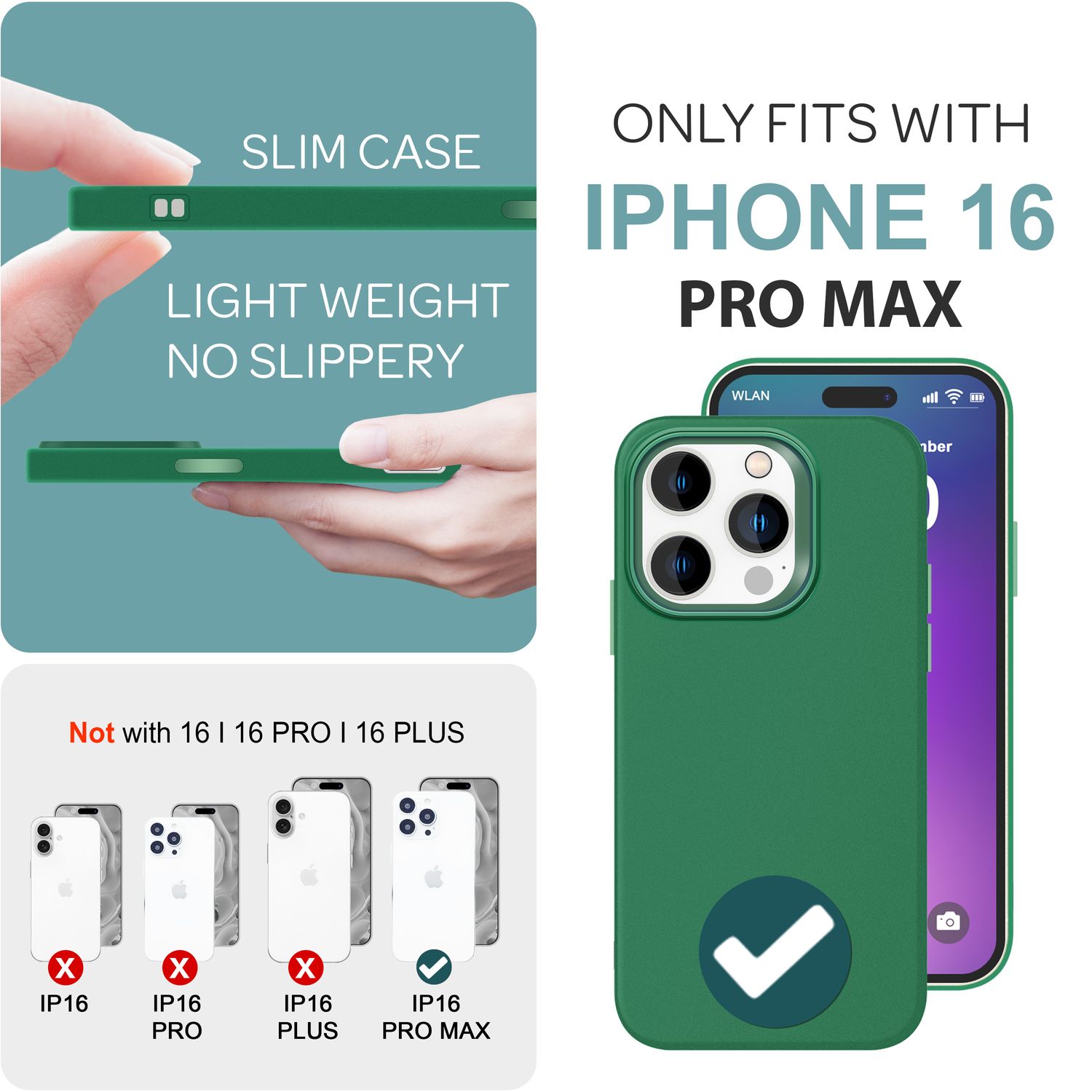 NALIA Fein Mattierte Silikonhülle für iPhone 16 Pro Max, Rutschfeste Handyhülle, Stoßfeste Schutz Hülle Grün NALIA Protective Hülle