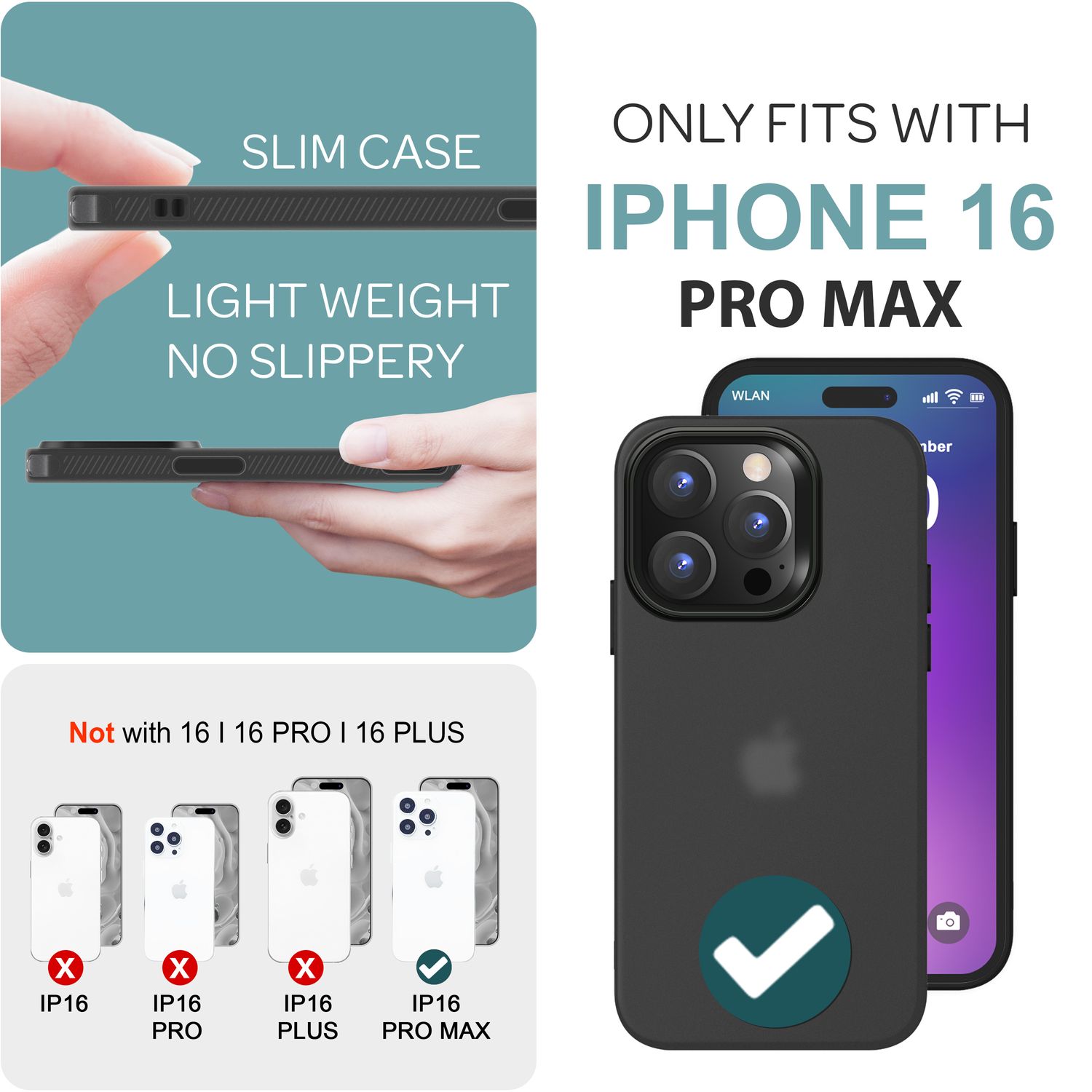 NALIA Fein Mattierte Silikonhülle für iPhone 16 Pro Max, Rutschfeste Handyhülle, Stoßfeste Schutz Hülle Grau Transparent NALIA Protective Hülle