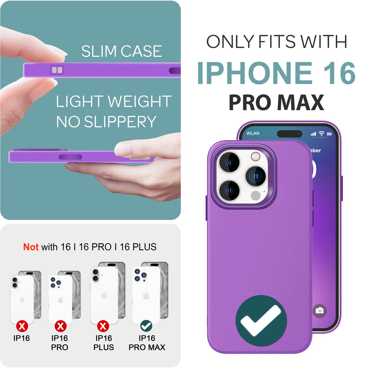 NALIA Fein Mattierte Silikonhülle für iPhone 16 Pro Max, Rutschfeste Handyhülle, Stoßfeste Schutz Hülle Lila NALIA Protective Hülle