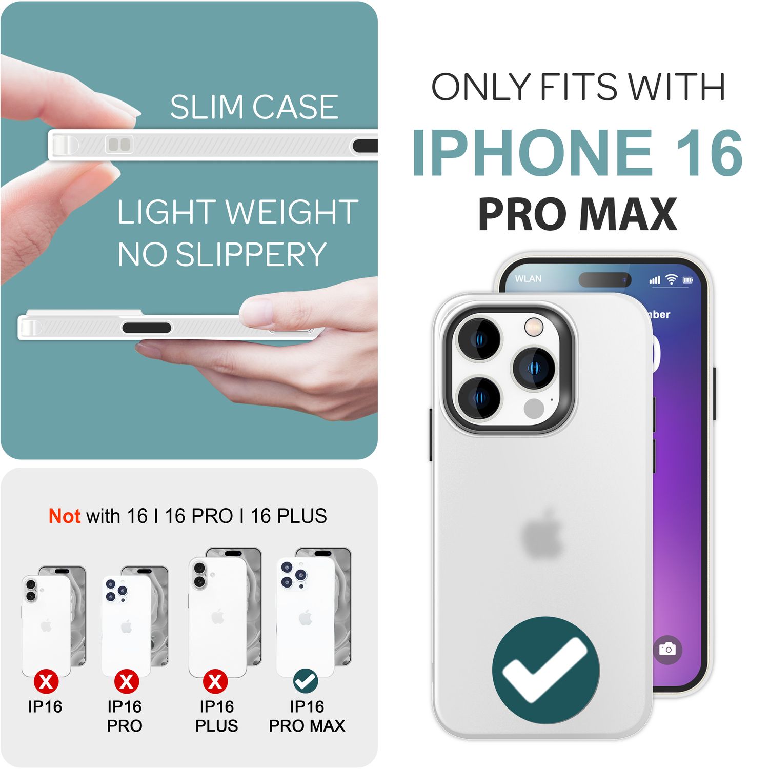 NALIA Fein Mattierte Silikonhülle für iPhone 16 Pro Max, Rutschfeste Handyhülle, Stoßfeste Schutz Hülle Weiß Transparent NALIA Protective Hülle