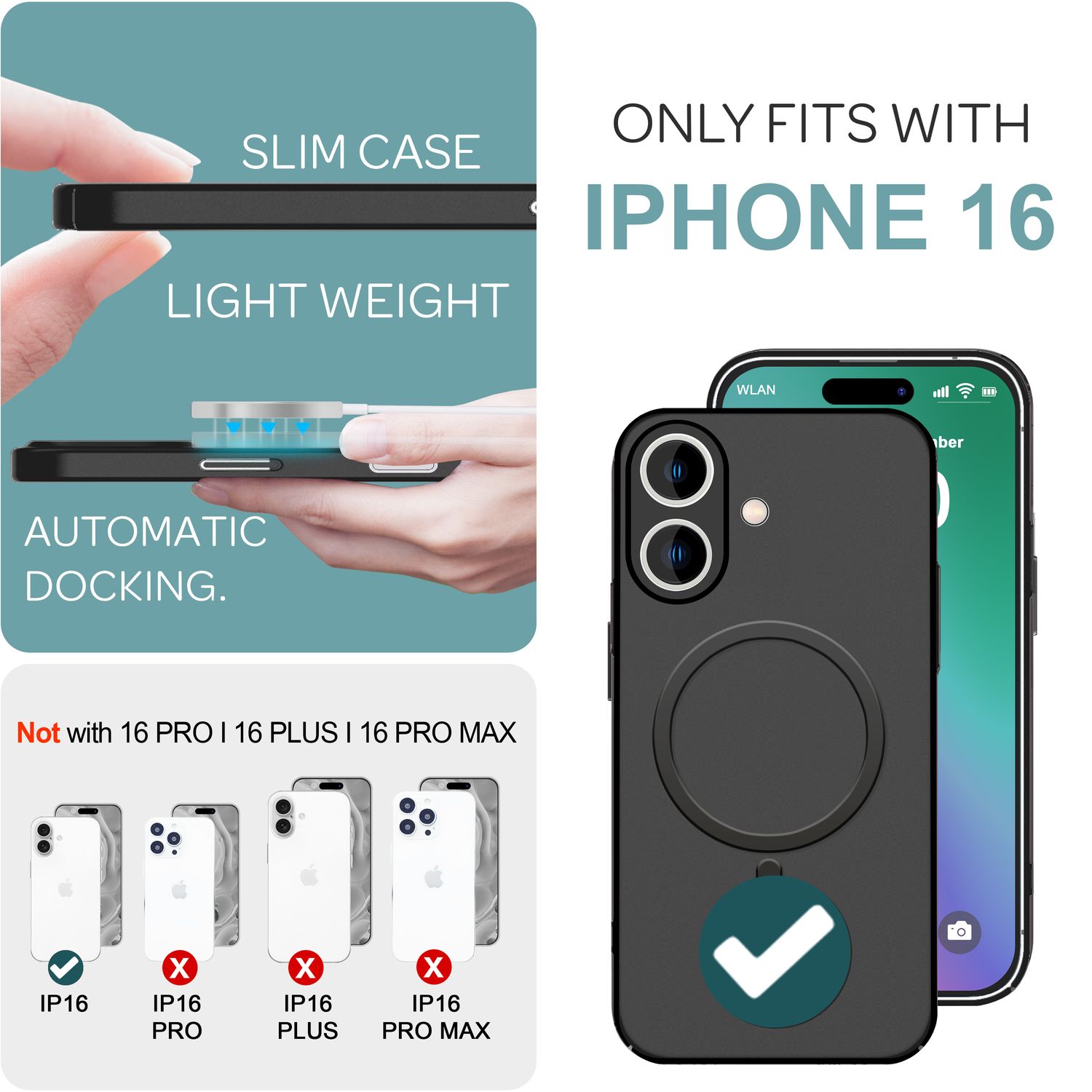 NALIA Extrem Dünne MagSafe Hülle für iPhone 16, 0,3mm Ultra Schlanke Schutzhülle, Leichte Handyhülle Schwarz NALIA SlimFit Hülle