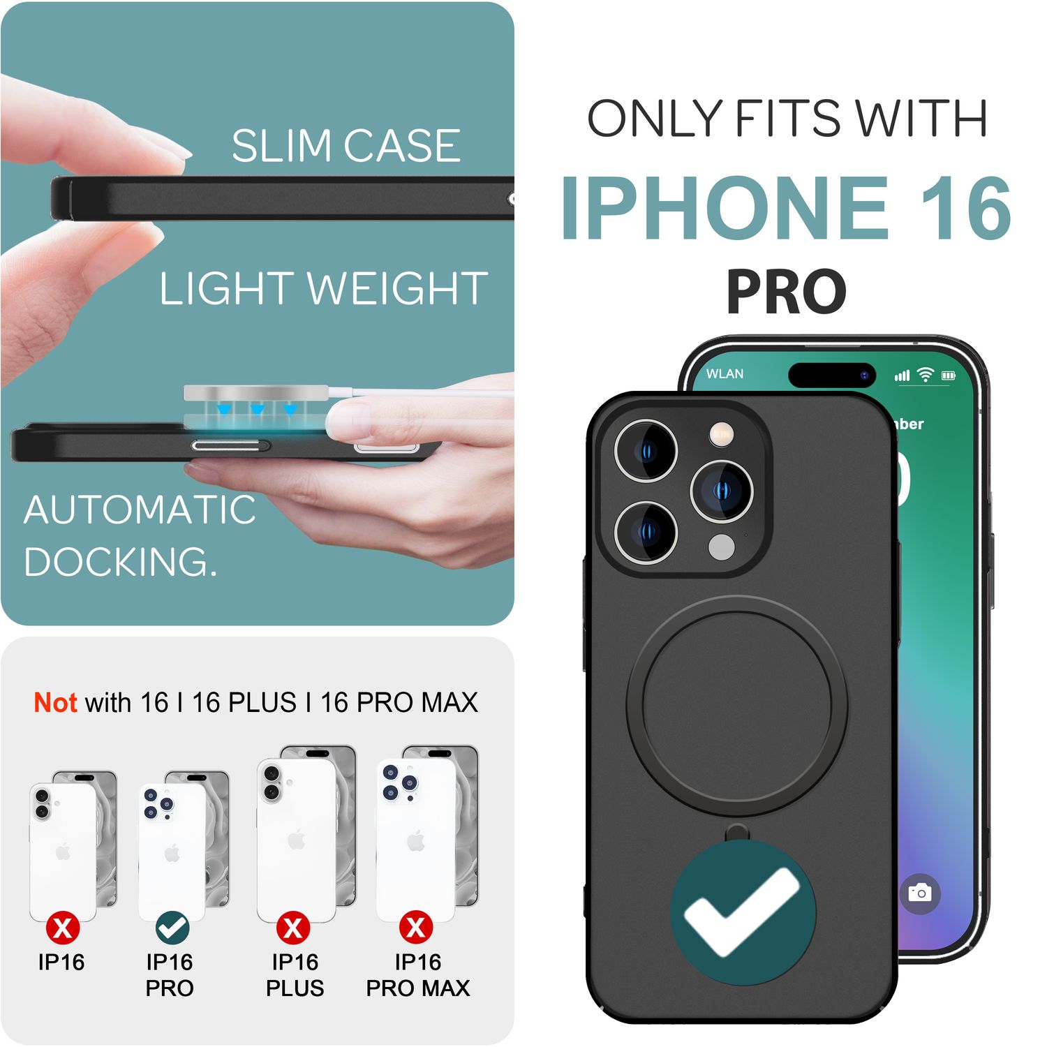 NALIA MagSafe Hülle iPhone 16 Pro Case matt stoßfest Schwarz NALIA SlimFit Hülle