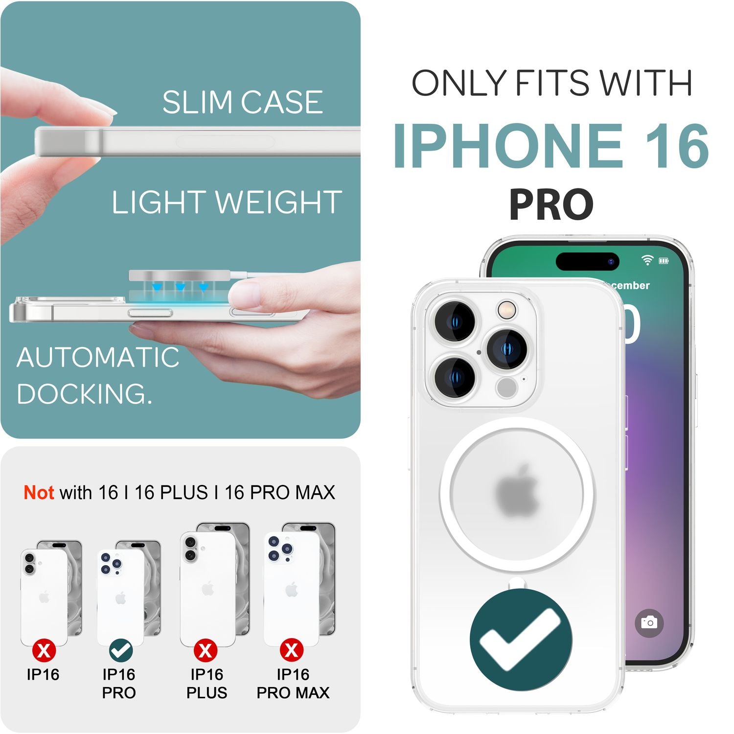 NALIA Extrem Dünne MagSafe Hülle für iPhone 16 Pro, 0,3mm Ultra Schlanke Schutzhülle, Handyhülle Slim Weiß Transparent NALIA SlimFit Hülle