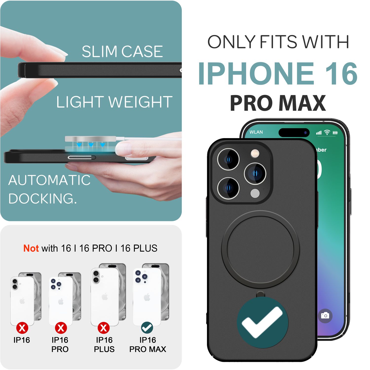 NALIA Extrem Dünne MagSafe Hülle für iPhone 16 Pro Max, 0,3mm Ultra Schlanke Schutzhülle, Handyhülle Schwarz NALIA SlimFit Hülle