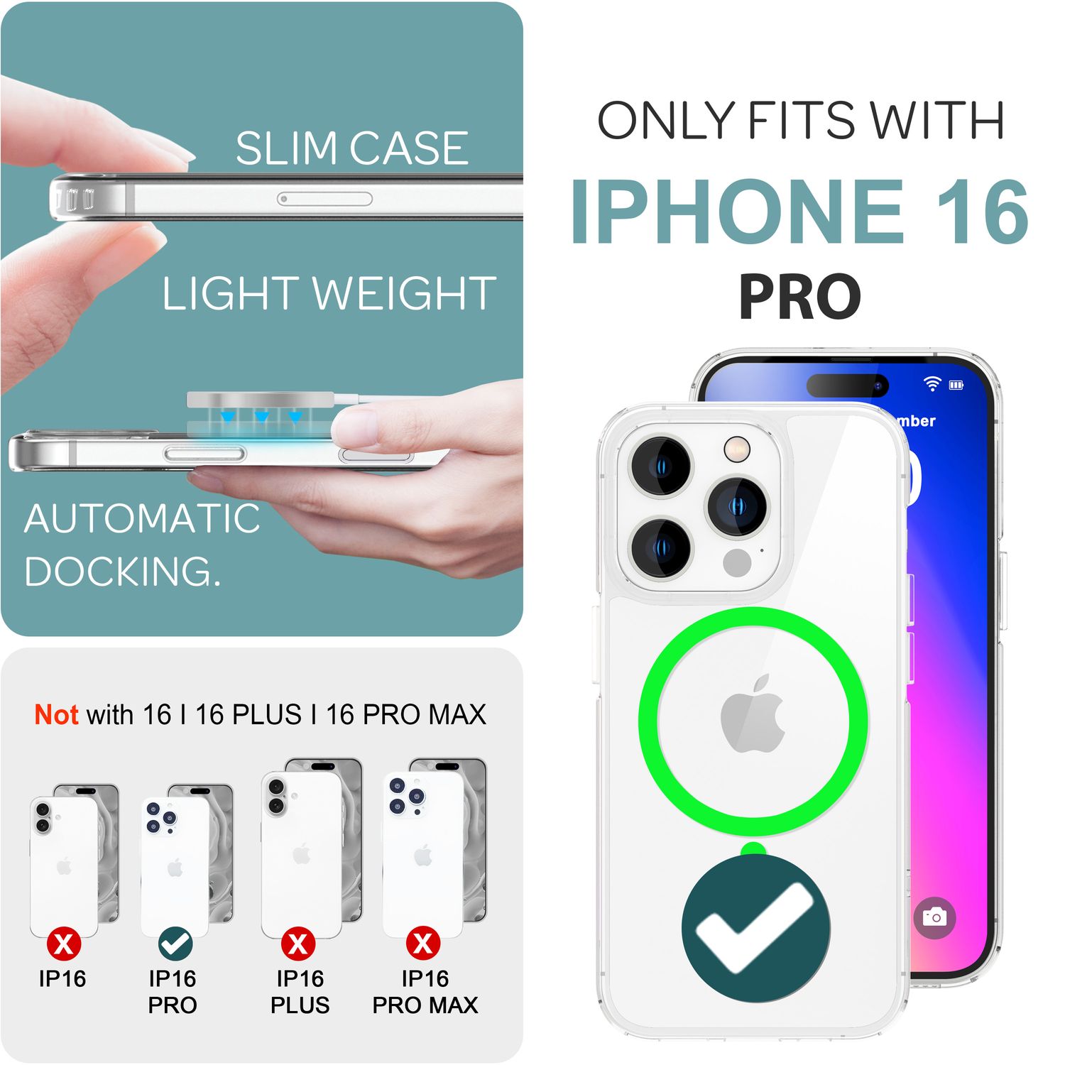 NALIA MagSafe Ring Hülle iPhone 16 Pro Case 360° stoßfest Grün NALIA Transparente Hülle