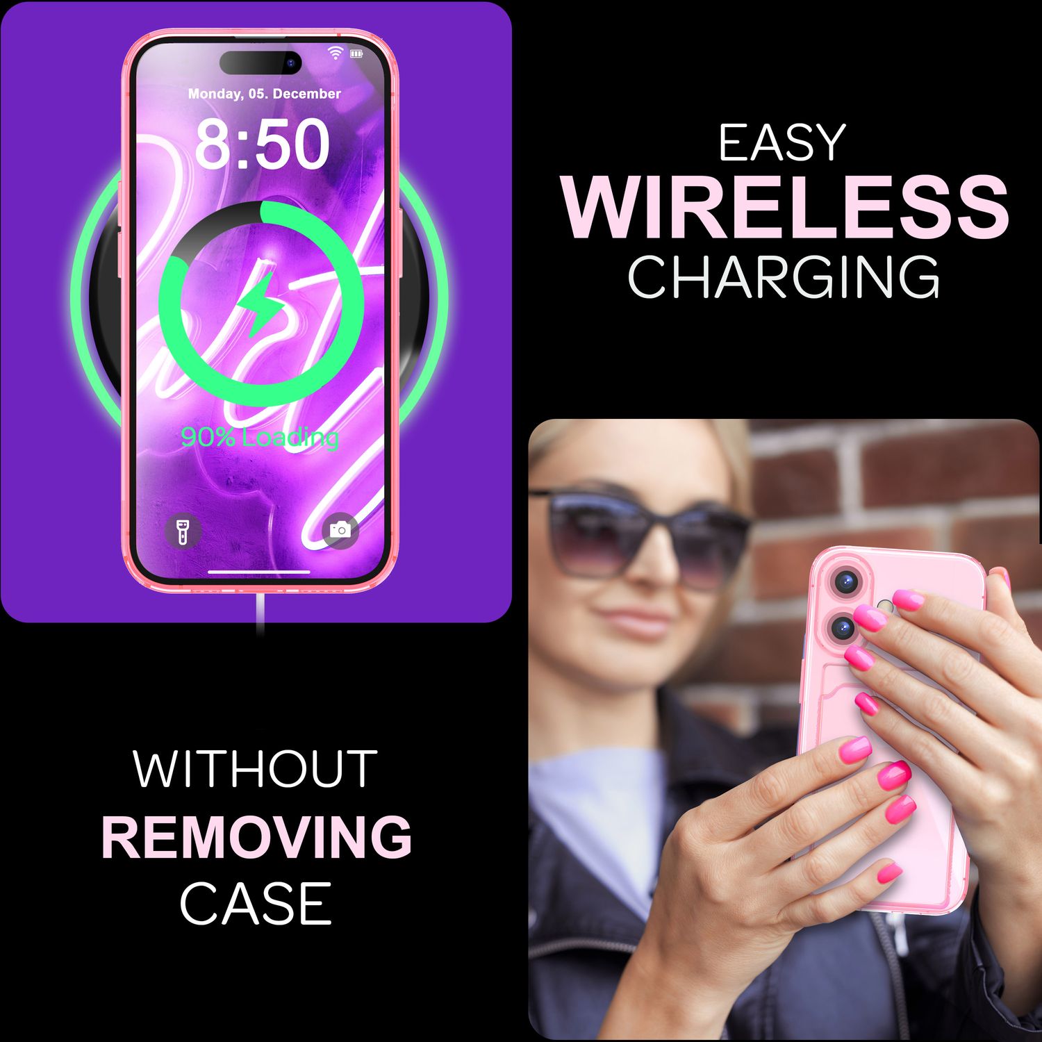 NALIA Klare Neon Hülle mit Kartenhalter für iPhone 16, Bunte Handyhülle mit Kartenfach, Durchsichtiges Silikon Rosa NALIA Neon Hülle