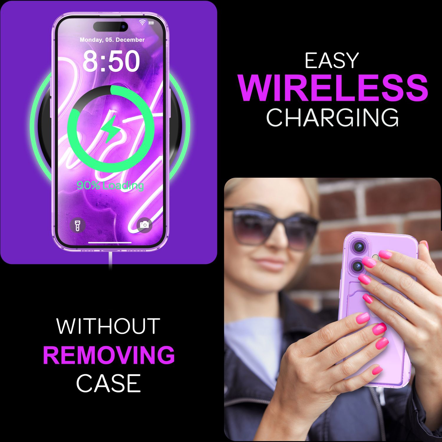 NALIA Klare Neon Hülle mit Kartenhalter für iPhone 16, Bunte Handyhülle mit Kartenfach, Durchsichtiges Silikon Lila NALIA Neon Hülle