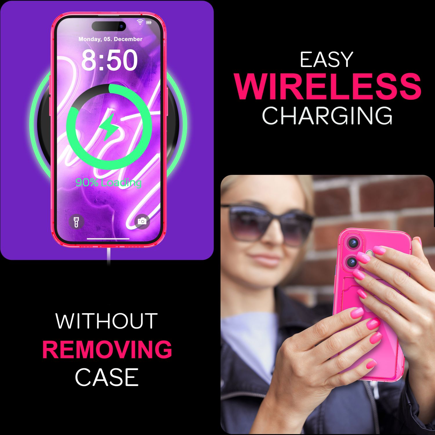 NALIA Klare Neon Hülle mit Kartenhalter für iPhone 16 Plus, Bunte Handyhülle mit Kartenfach, Silikon Durchsichtig Pink NALIA Transparente Hülle