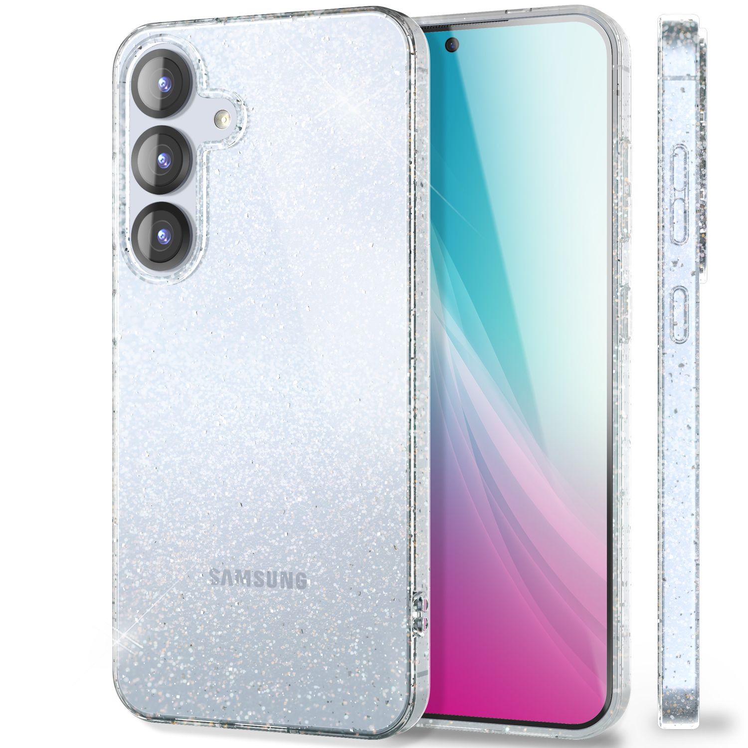 NALIA Dazzlin für Samsung Galaxy S25 Hülle, Glitzer Diamant Schutzhülle, Transparente Silikon Handyhülle mit Glitzerpartikeln, Klare Anti-Gelb Glitzerhülle, Glamour Glitter Cover
