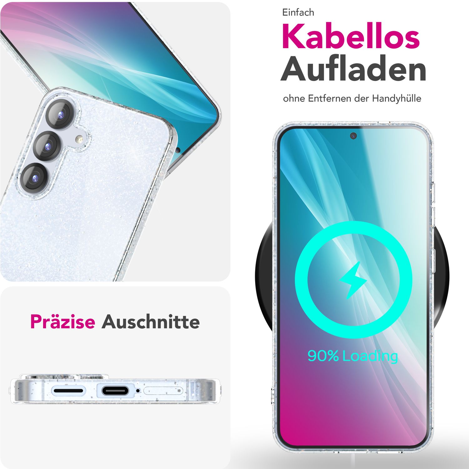 NALIA Dazzlin für Samsung Galaxy S25 Hülle, Glitzer Diamant Schutzhülle, Transparente Silikon Handyhülle mit Glitzerpartikeln, Klare Anti-Gelb Glitzerhülle, Glamour Glitter Cover