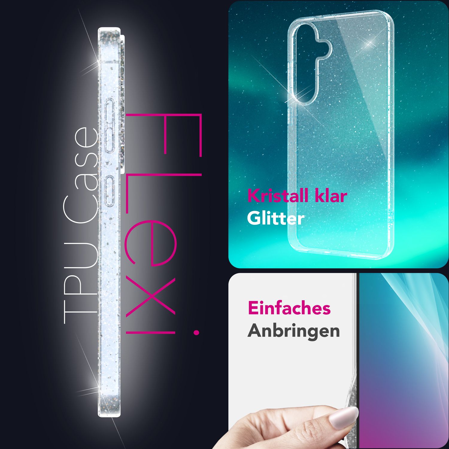 NALIA Dazzlin für Samsung Galaxy S25 Hülle, Glitzer Diamant Schutzhülle, Transparente Silikon Handyhülle mit Glitzerpartikeln, Klare Anti-Gelb Glitzerhülle, Glamour Glitter Cover