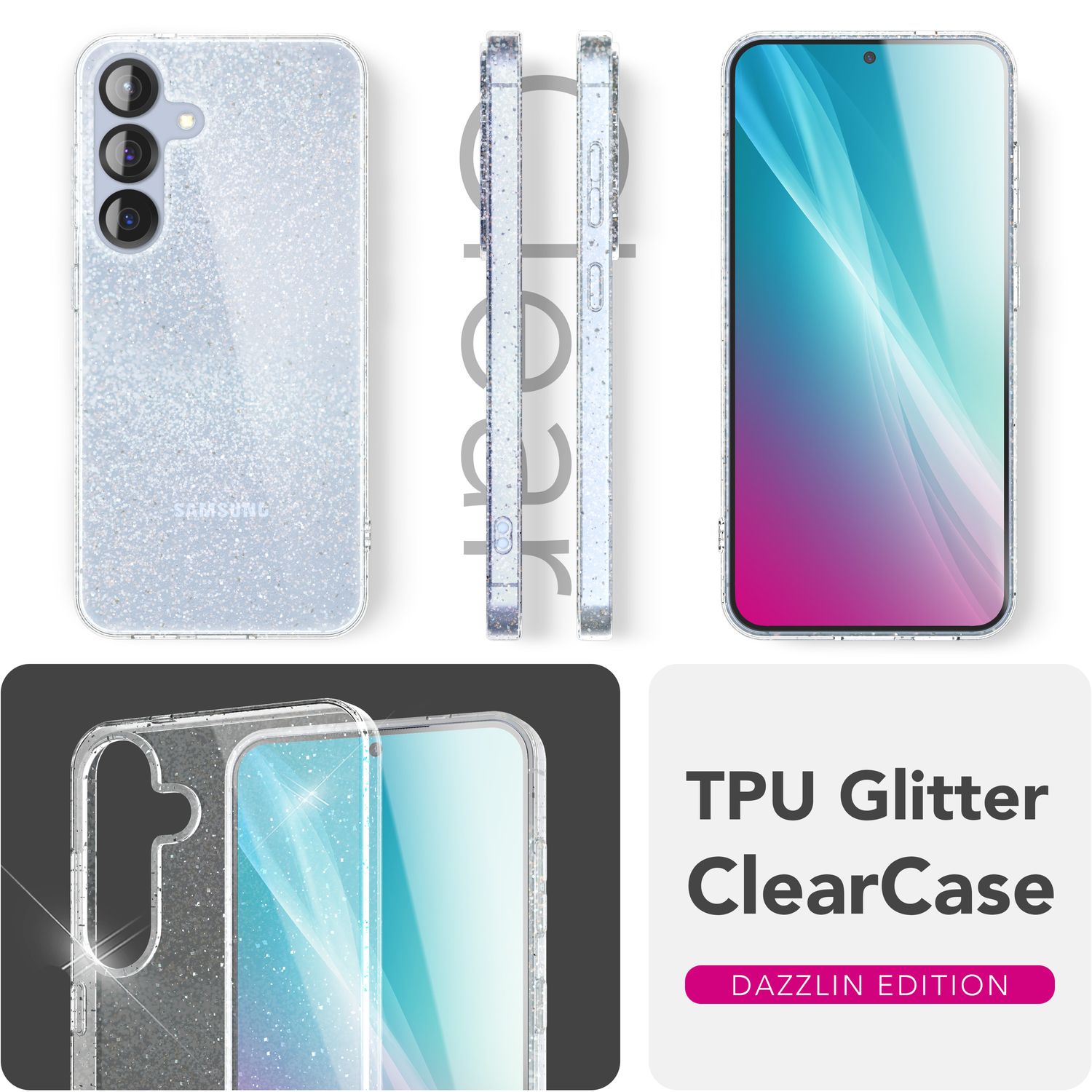 NALIA Dazzlin für Samsung Galaxy S25 Hülle, Glitzer Diamant Schutzhülle, Transparente Silikon Handyhülle mit Glitzerpartikeln, Klare Anti-Gelb Glitzerhülle, Glamour Glitter Cover