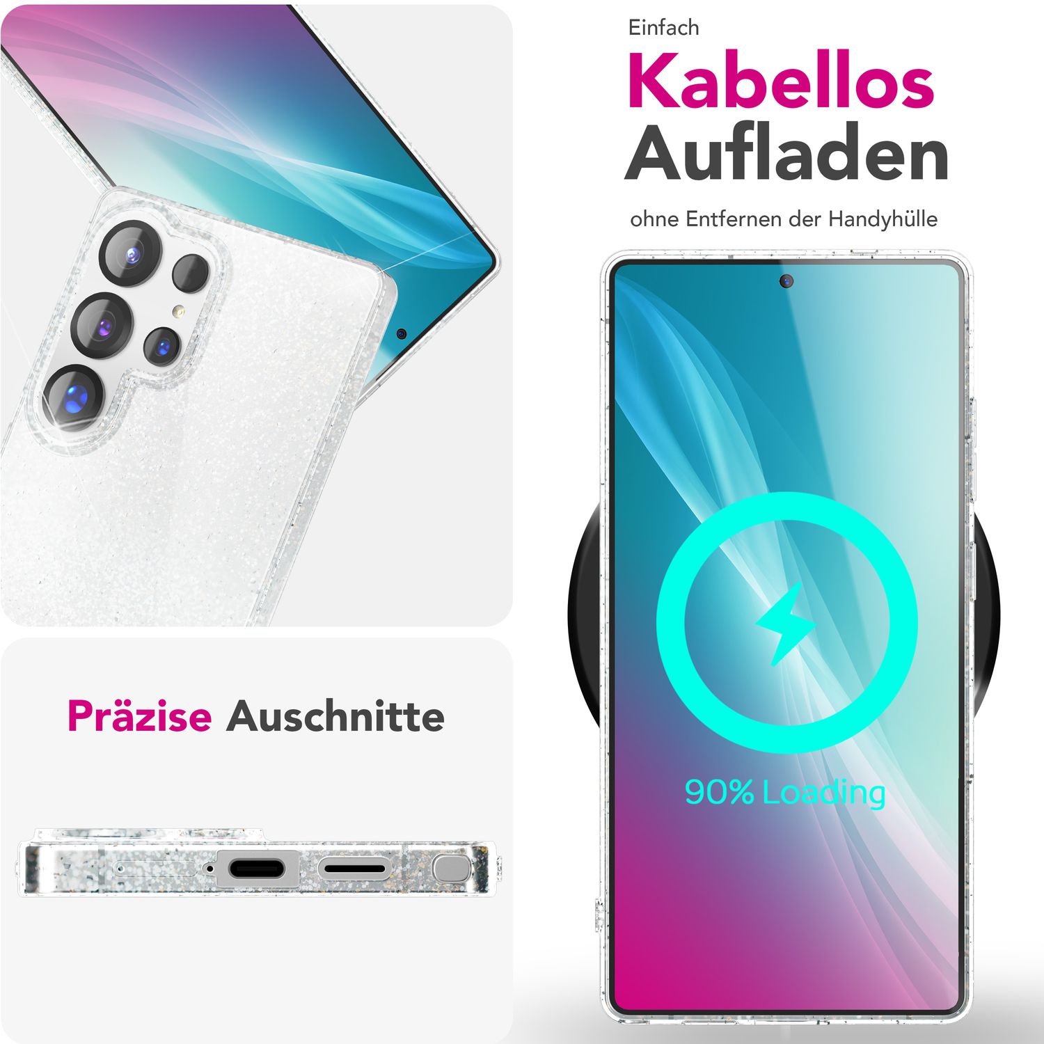 NALIA Dazzlin für Samsung Galaxy S25 Ultra Hülle, Funkelnde Transparente Glitzerhülle, Klare Anti-Gelb Schutzhülle mit Glitzer Pailletten, Durchsichtige Silikon Glitter Handyhülle Default Title NALIA Transparente Hülle