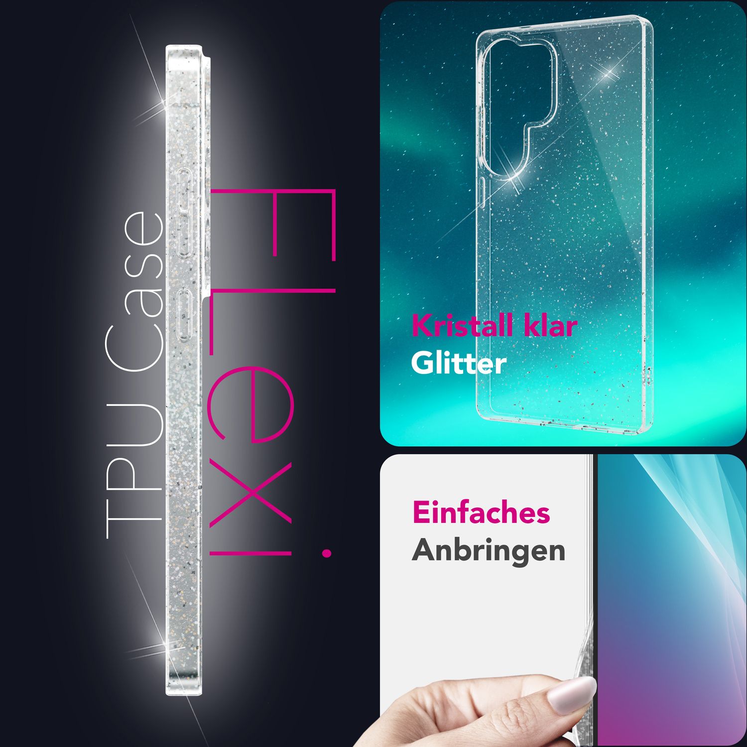 NALIA Dazzlin für Samsung Galaxy S25 Ultra Hülle, Funkelnde Transparente Glitzerhülle, Klare Anti-Gelb Schutzhülle mit Glitzer Pailletten, Durchsichtige Silikon Glitter Handyhülle Default Title NALIA Transparente Hülle