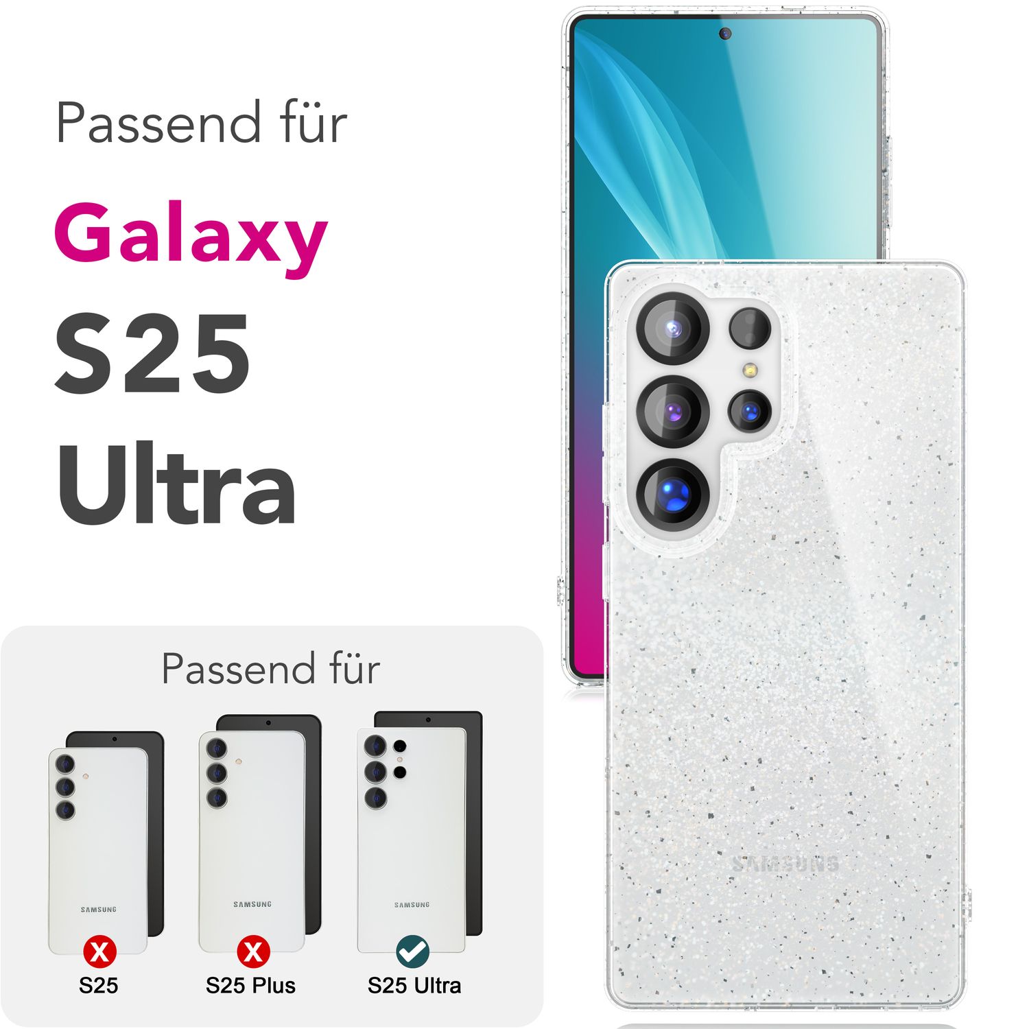 NALIA Dazzlin für Samsung Galaxy S25 Ultra Hülle, Funkelnde Transparente Glitzerhülle, Klare Anti-Gelb Schutzhülle mit Glitzer Pailletten, Durchsichtige Silikon Glitter Handyhülle Default Title NALIA Transparente Hülle