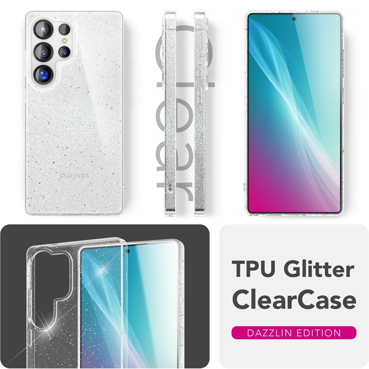 NALIA Dazzlin für Samsung Galaxy S25 Ultra Hülle, Funkelnde Transparente Glitzerhülle, Klare Anti-Gelb Schutzhülle mit Glitzer Pailletten, Durchsichtige Silikon Glitter Handyhülle Default Title NALIA Transparente Hülle