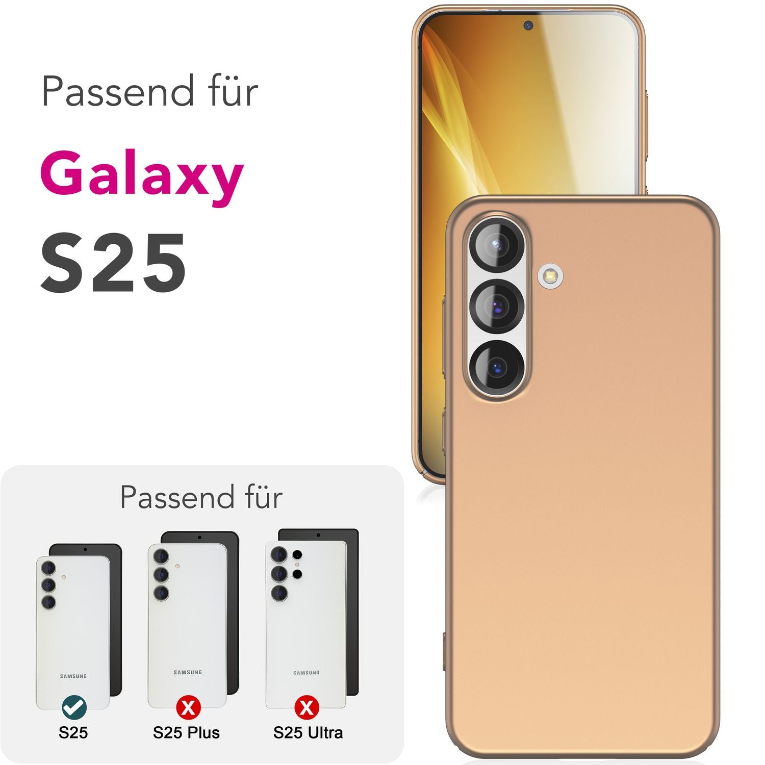 NALIA PureFit für Samsung Galaxy S25 Hülle, Ultradünnes 0,5mm Hardcase im schlanken Design, Mattierte Elegante Leichte Schutzhülle, Ultra Slim Anti-Fingerprint Etui Champagner Gold NALIA SlimFit Hülle