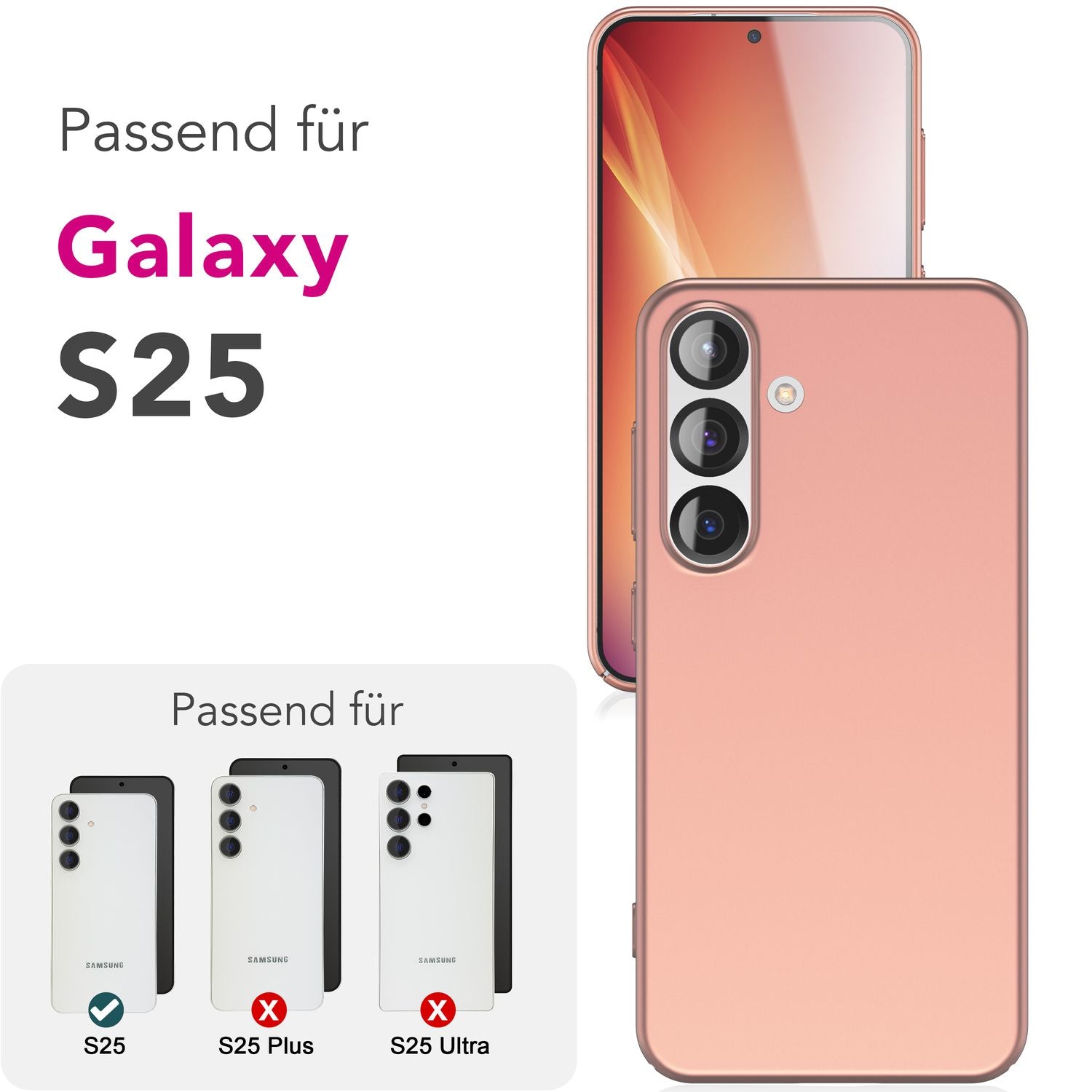 NALIA PureFit für Samsung Galaxy S25 Hülle, Ultradünnes 0,5mm Hardcase im schlanken Design, Mattierte Elegante Leichte Schutzhülle, Ultra Slim Anti-Fingerprint Etui Altroségold NALIA SlimFit Hülle