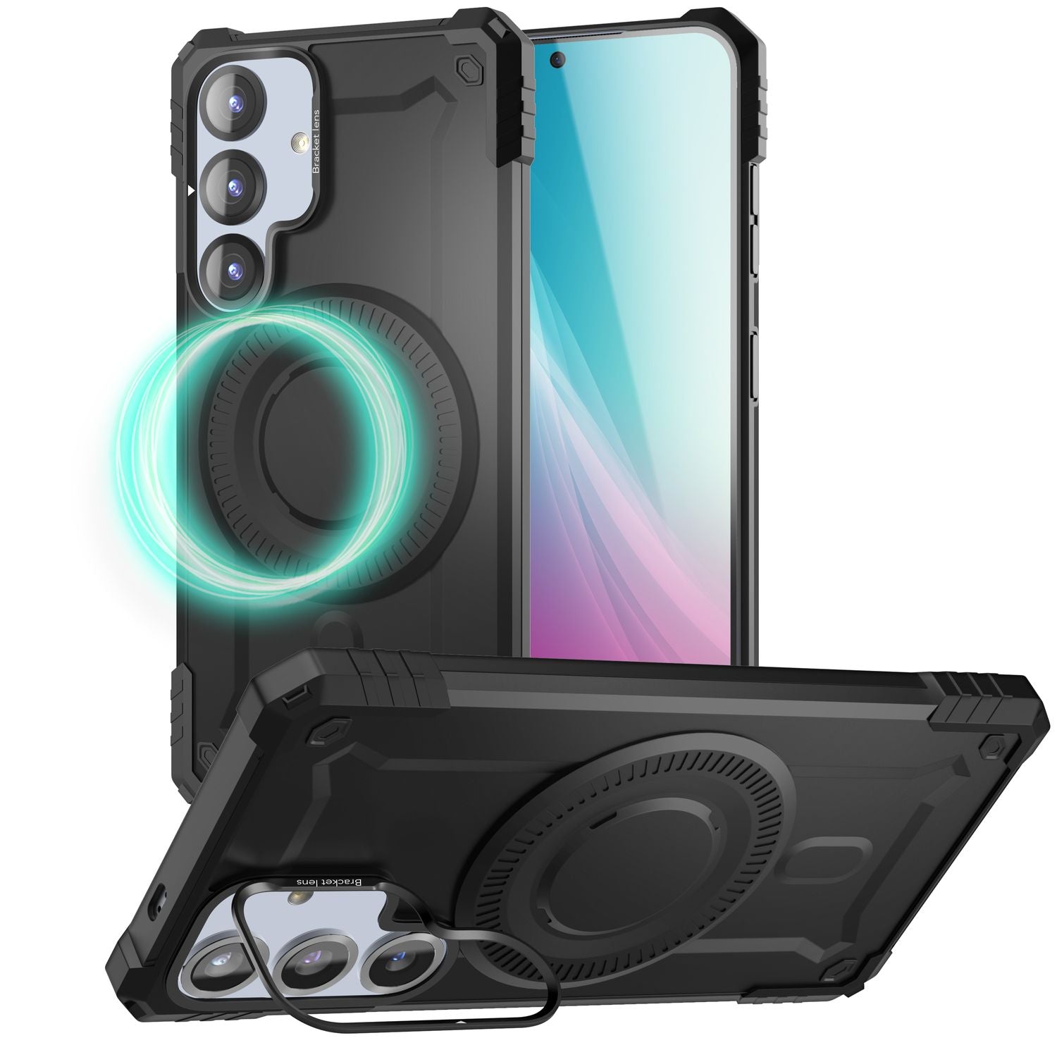 NALIA Granite für Samsung Galaxy S25 Hülle für MagSafe, Armor Panzerhülle, Ultra Robuste Schlagfeste Militärschutz Handyhülle, mit Magnet-Ring und Kamera-Stand