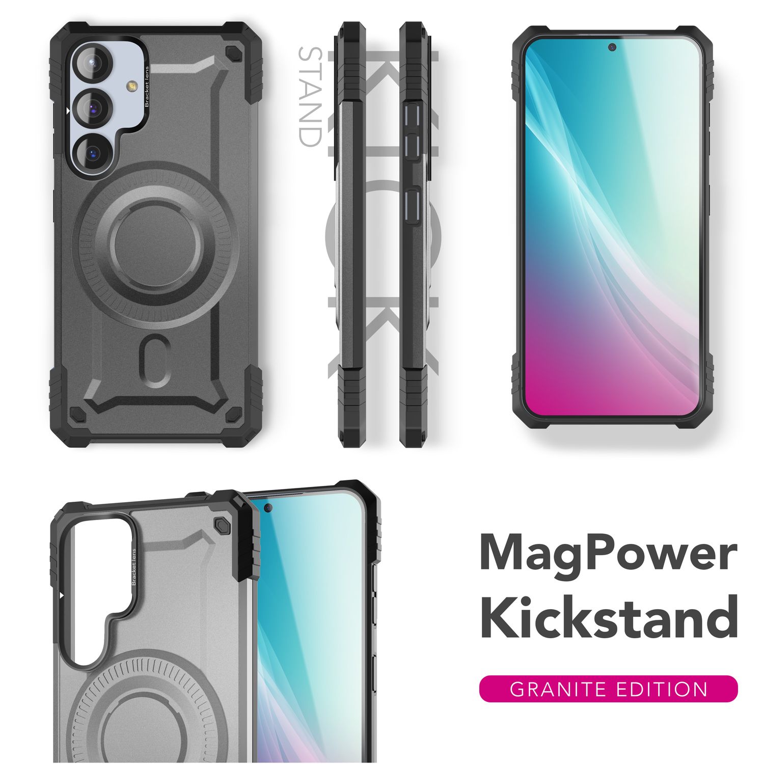 NALIA Granite für Samsung Galaxy S25 Hülle für MagSafe, Armor Panzerhülle, Ultra Robuste Schlagfeste Militärschutz Handyhülle, mit Magnet-Ring und Kamera-Stand