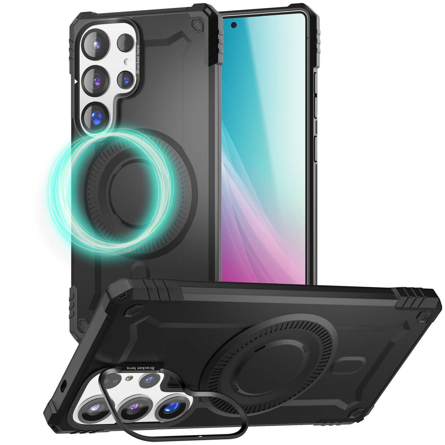 NALIA Granite für Samsung Galaxy S25 Ultra Hülle für MagSafe, Armor Panzerhülle, Extrem Robuste Resistente Militär Schutzhülle, mit Magnet-Ring und Kamera-Stand