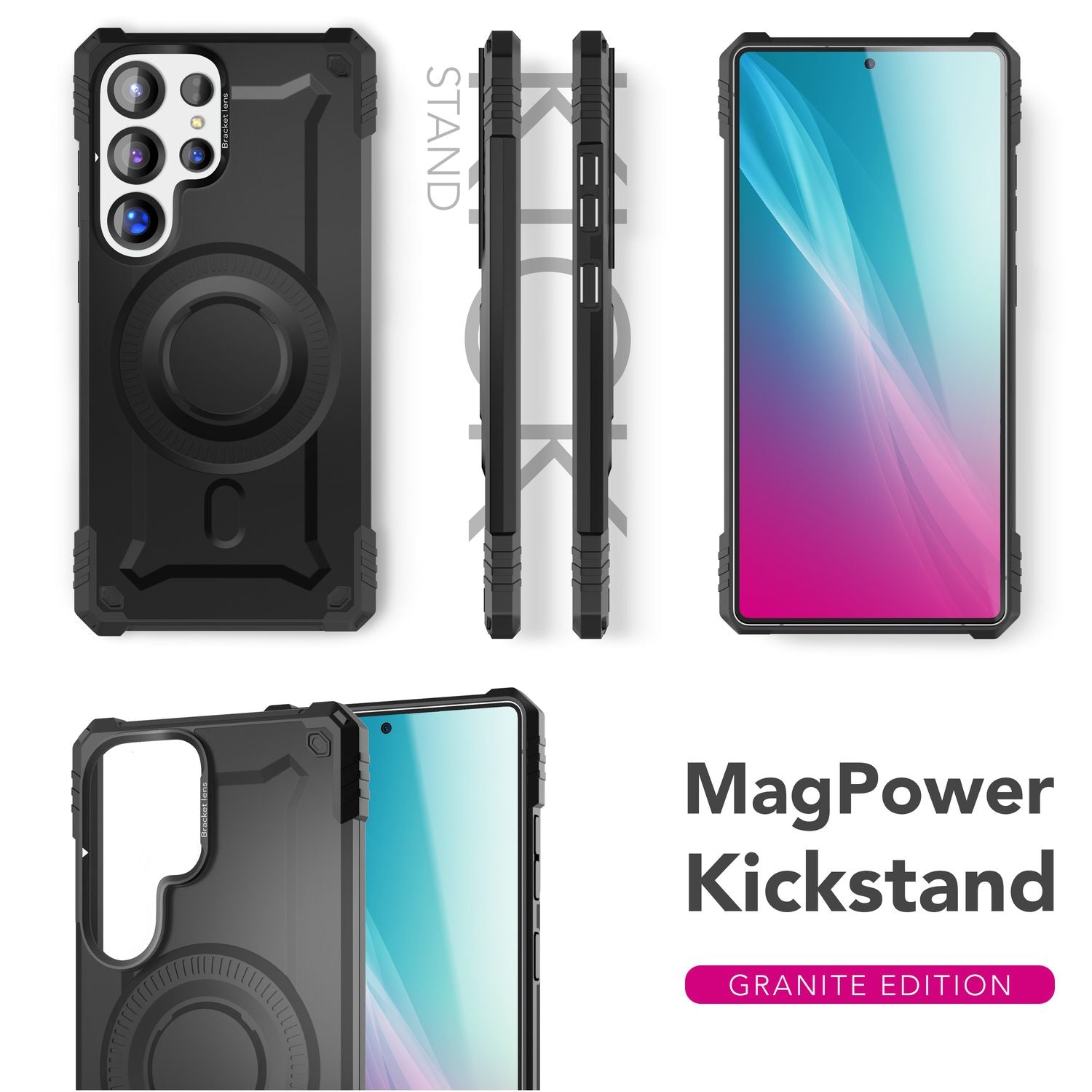 NALIA Granite für Samsung Galaxy S25 Ultra Hülle für MagSafe, Armor Panzerhülle, Extrem Robuste Resistente Militär Schutzhülle, mit Magnet-Ring und Kamera-Stand Armor Titan Schwarz NALIA Protective Hülle