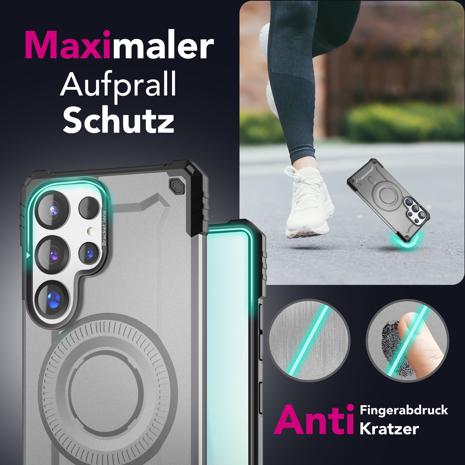 NALIA Granite für Samsung Galaxy S25 Ultra Hülle für MagSafe, Armor Panzerhülle, Extrem Robuste Resistente Militär Schutzhülle, mit Magnet-Ring und Kamera-Stand Armor Titan Grau NALIA Protective Hülle