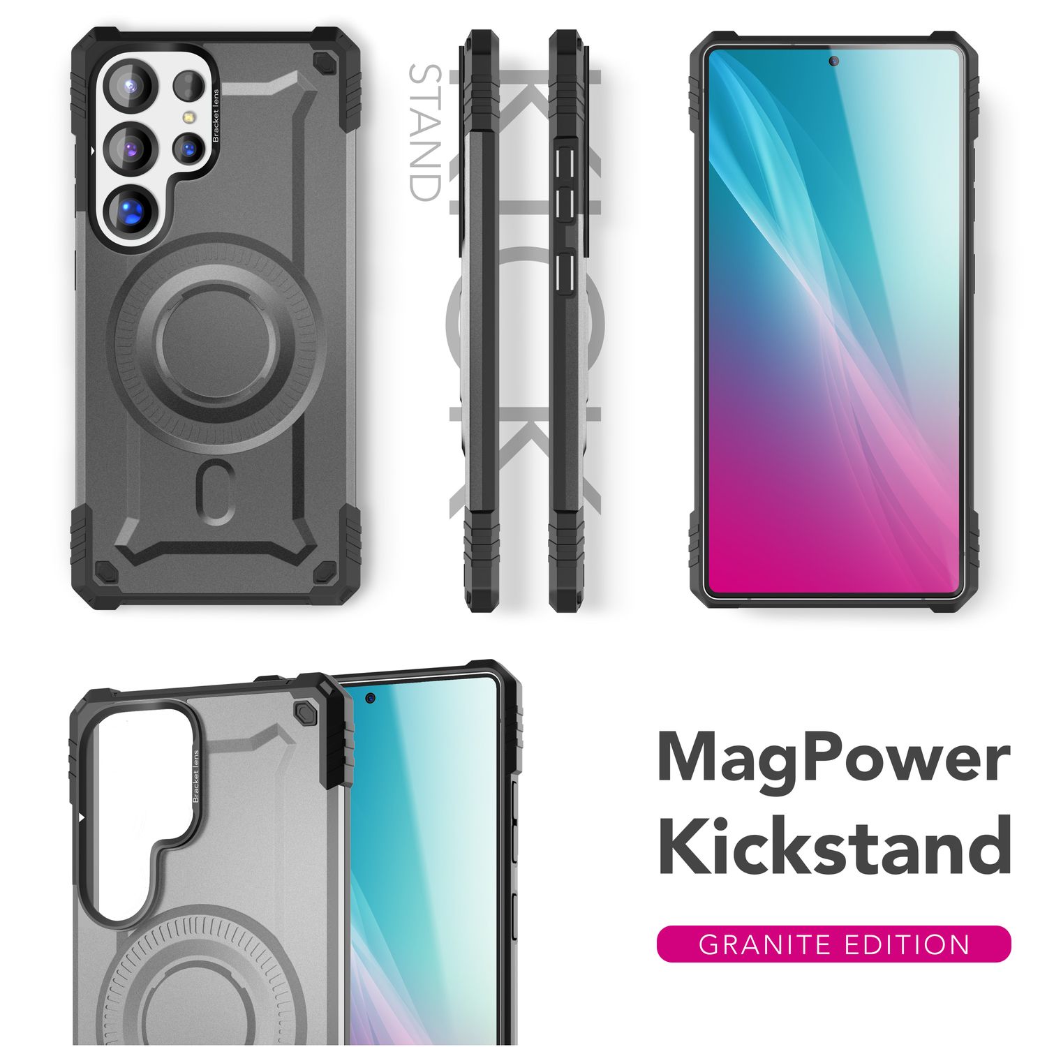 NALIA Granite für Samsung Galaxy S25 Ultra Hülle für MagSafe, Armor Panzerhülle, Extrem Robuste Resistente Militär Schutzhülle, mit Magnet-Ring und Kamera-Stand Armor Titan Grau NALIA Protective Hülle