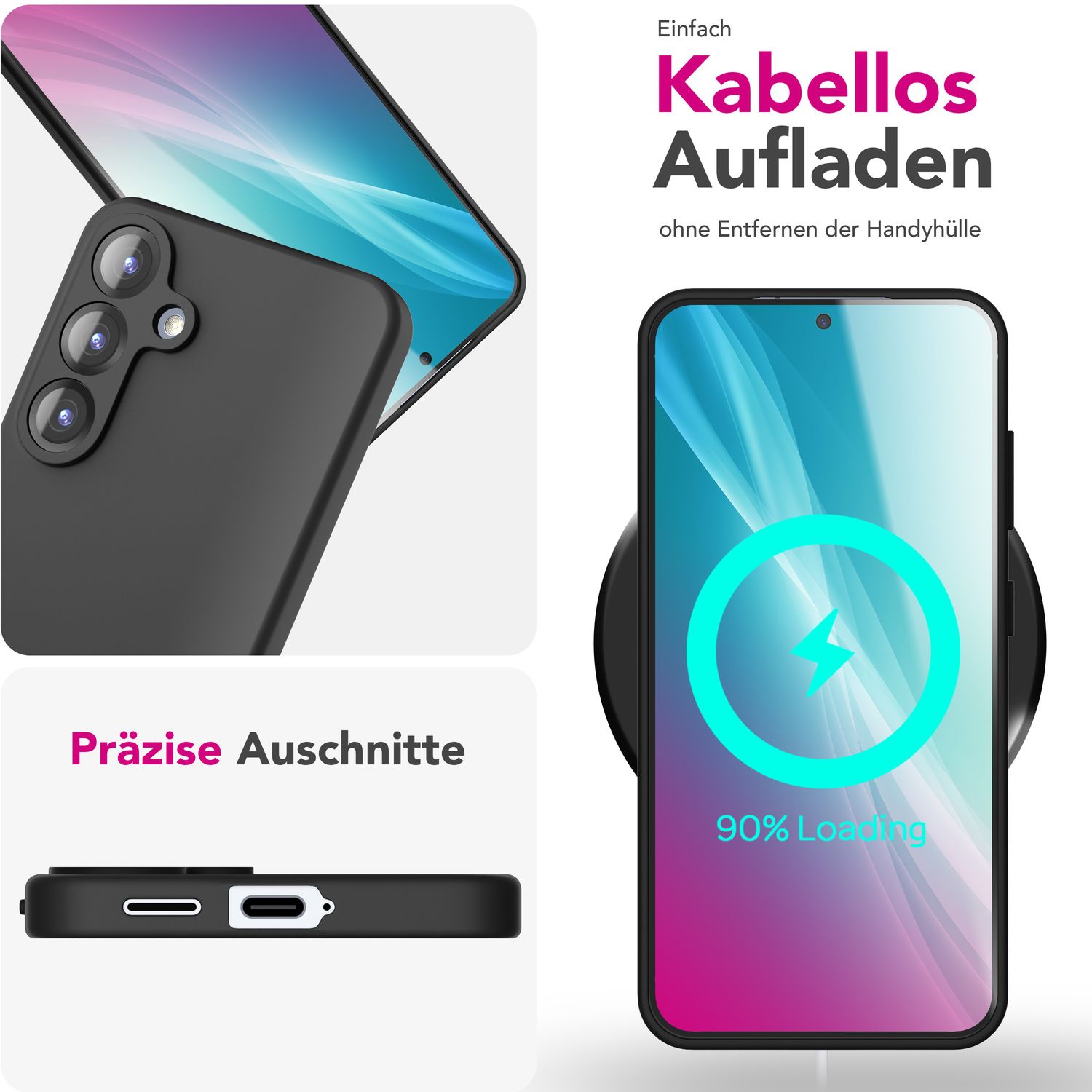 NALIA Phoenix für Samsung Galaxy S25 Plus Hülle, Abwischbare Geschmeidige Flüssigsilikon Handyhülle, Inneres Mikrofaser-Futter, Samtig Weiche Silikon Schutzhülle Graphit Schwarz NALIA Protective Hülle