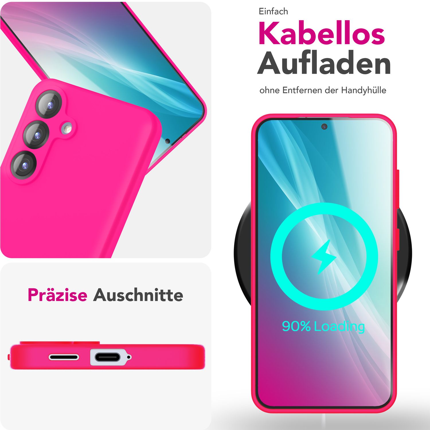 NALIA Phoenix für Samsung Galaxy S25 Plus Hülle, Abwischbare Geschmeidige Flüssigsilikon Handyhülle, Inneres Mikrofaser-Futter, Samtig Weiche Silikon Schutzhülle Neon Pink NALIA Protective Hülle