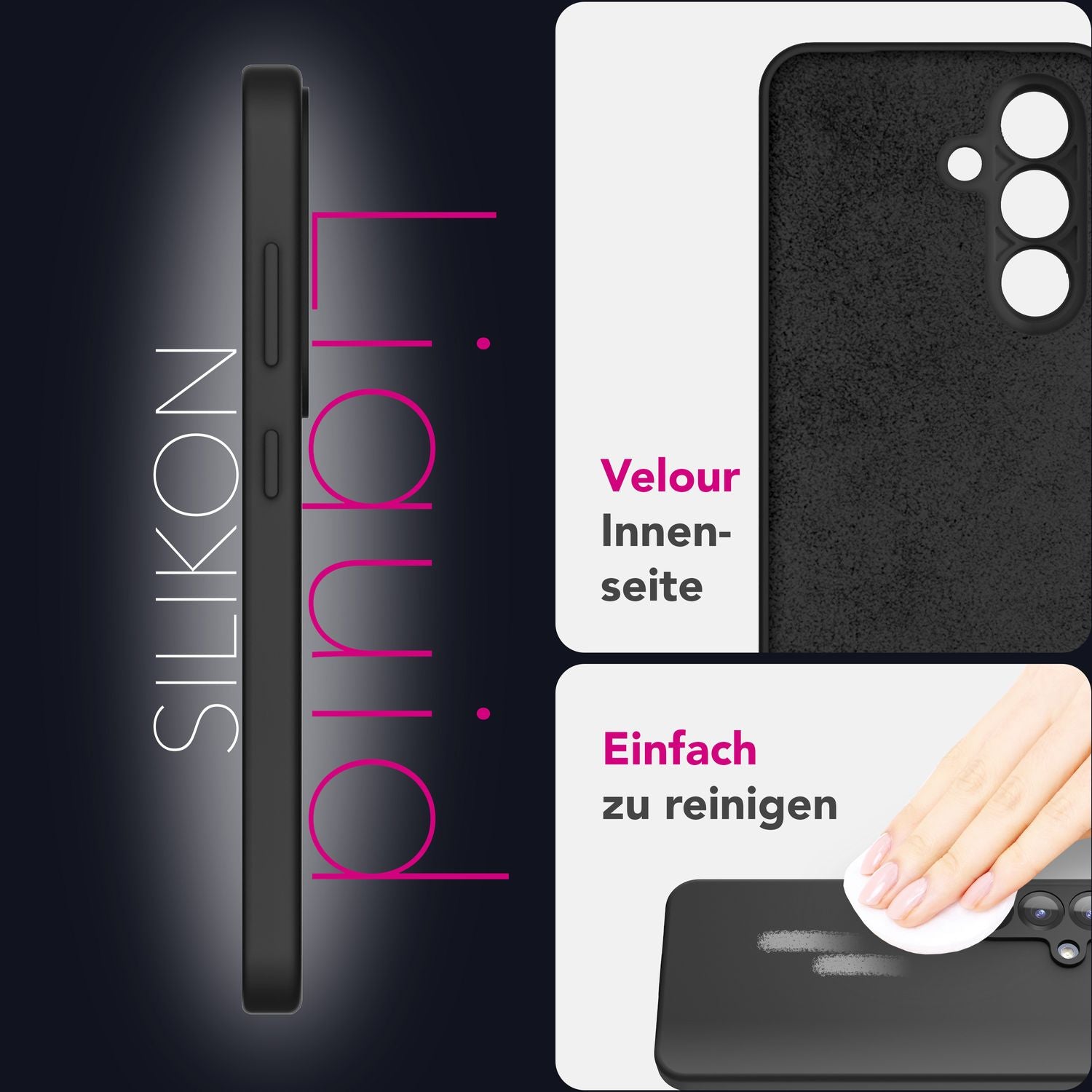 NALIA Phoenix für Samsung Galaxy S25 Plus Hülle, Abwischbare Geschmeidige Flüssigsilikon Handyhülle, Inneres Mikrofaser-Futter, Samtig Weiche Silikon Schutzhülle Graphit Schwarz NALIA Protective Hülle