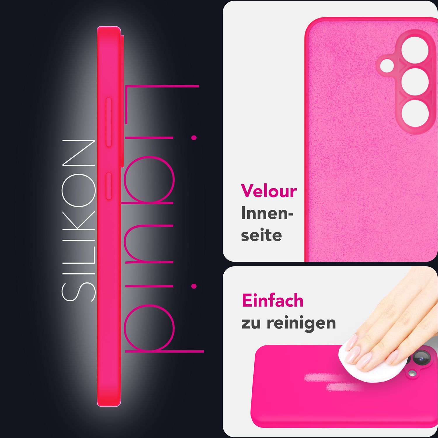 NALIA Phoenix für Samsung Galaxy S25 Plus Hülle, Abwischbare Geschmeidige Flüssigsilikon Handyhülle, Inneres Mikrofaser-Futter, Samtig Weiche Silikon Schutzhülle Neon Pink NALIA Protective Hülle