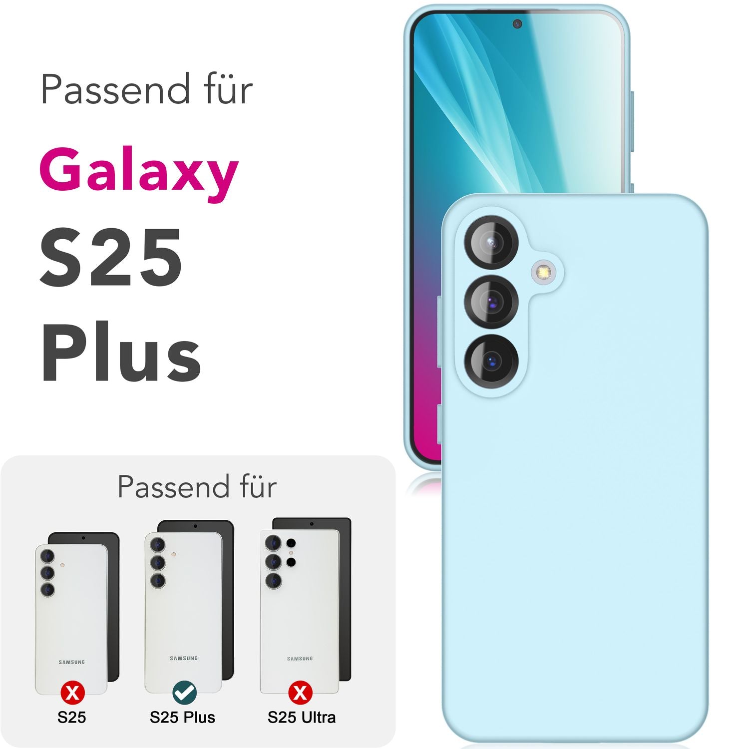 NALIA Phoenix für Samsung Galaxy S25 Plus Hülle, Abwischbare Geschmeidige Flüssigsilikon Handyhülle, Inneres Mikrofaser-Futter, Samtig Weiche Silikon Schutzhülle Eisblau NALIA Protective Hülle
