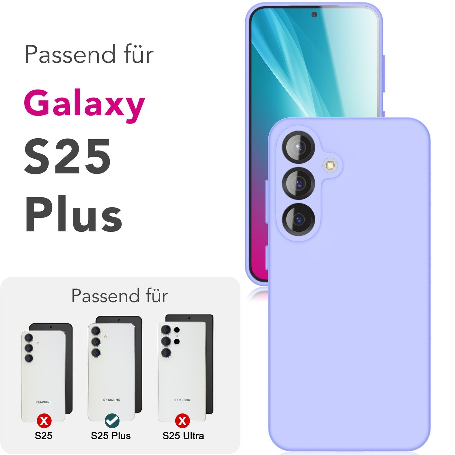 NALIA Phoenix für Samsung Galaxy S25 Plus Hülle, Abwischbare Geschmeidige Flüssigsilikon Handyhülle, Inneres Mikrofaser-Futter, Samtig Weiche Silikon Schutzhülle Lavendel NALIA Protective Hülle