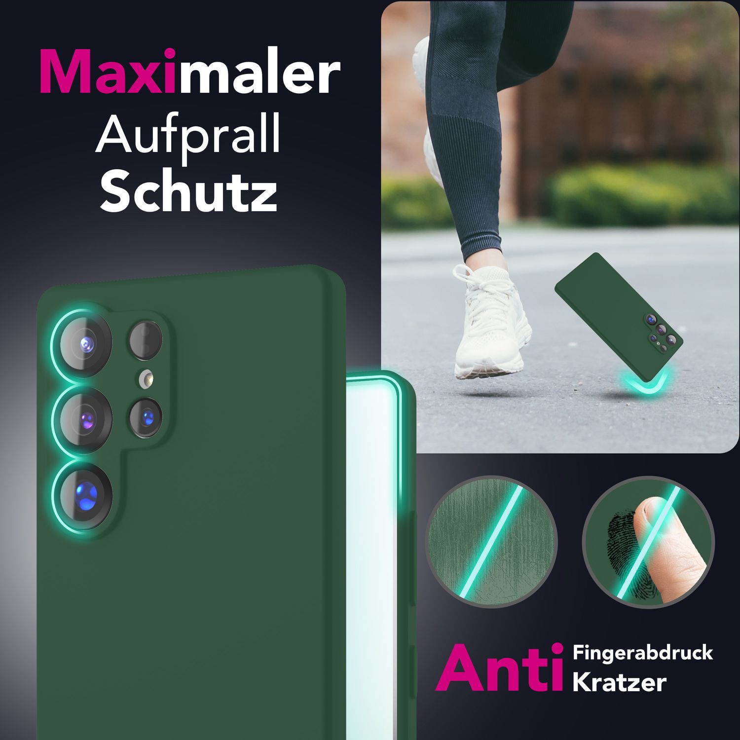NALIA Phoenix für Samsung Galaxy S25 Ultra Hülle, Abwischbare Samt-Weiche Flüssigsilikon Handyhülle, Mikrofaser-Innenfutter, Dünne Rutschfeste Silikon Schutzhülle Waldnacht Grün NALIA Protective Hülle