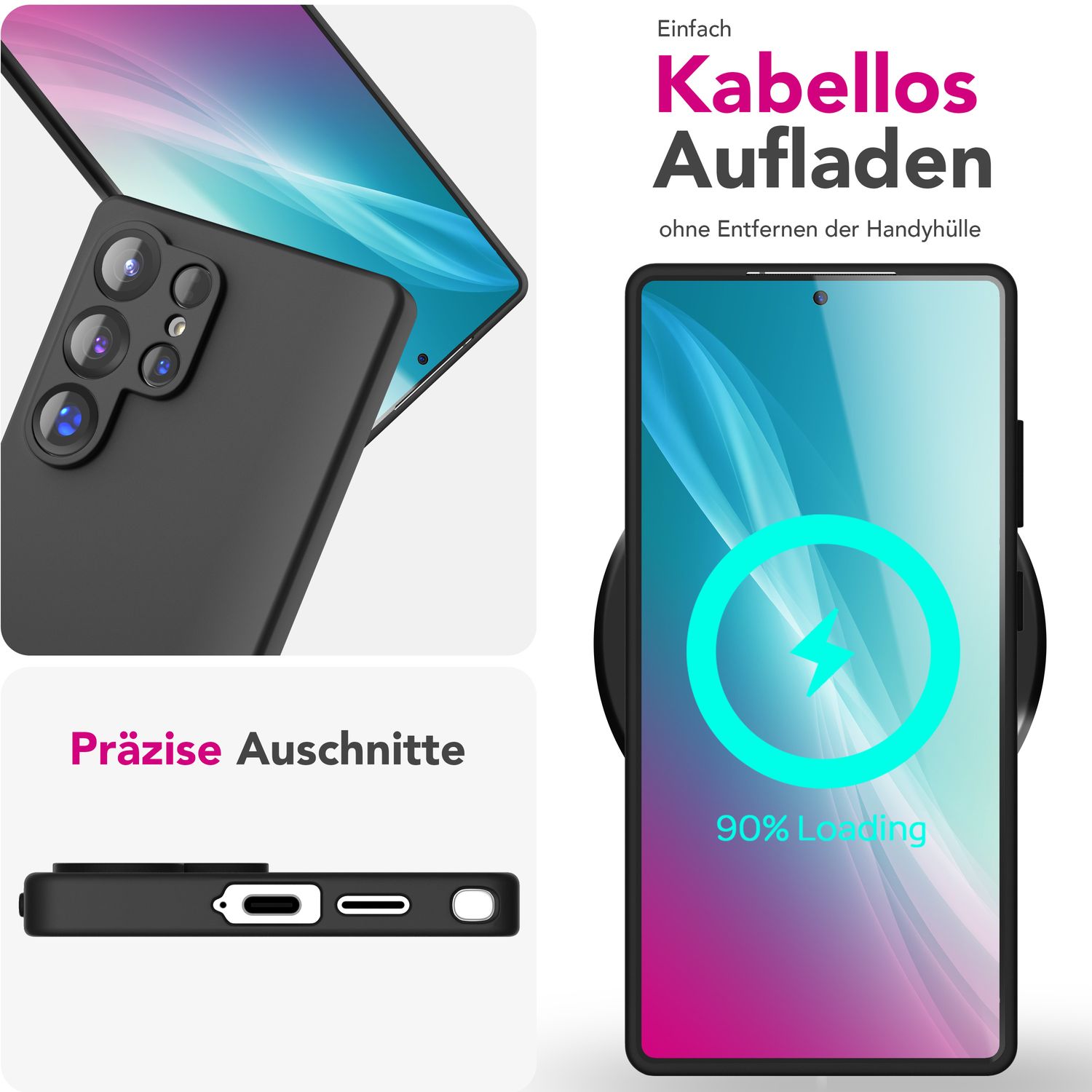NALIA Phoenix für Samsung Galaxy S25 Ultra Hülle, Abwischbare Samt-Weiche Flüssigsilikon Handyhülle, Mikrofaser-Innenfutter, Dünne Rutschfeste Silikon Schutzhülle Graphit Schwarz NALIA Protective Hülle