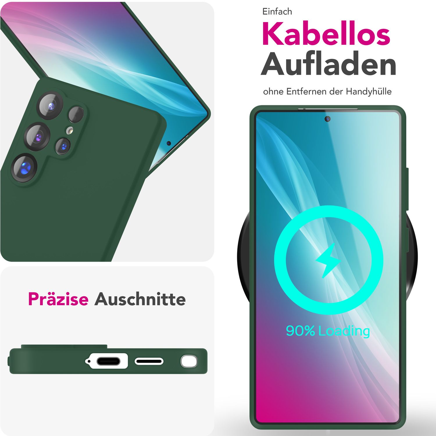 NALIA Phoenix für Samsung Galaxy S25 Ultra Hülle, Abwischbare Samt-Weiche Flüssigsilikon Handyhülle, Mikrofaser-Innenfutter, Dünne Rutschfeste Silikon Schutzhülle Waldnacht Grün NALIA Protective Hülle