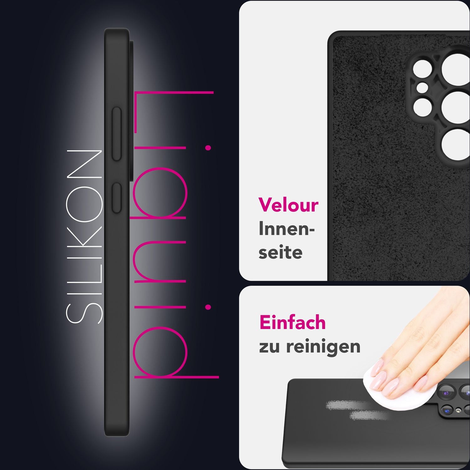 NALIA Phoenix für Samsung Galaxy S25 Ultra Hülle, Abwischbare Samt-Weiche Flüssigsilikon Handyhülle, Mikrofaser-Innenfutter, Dünne Rutschfeste Silikon Schutzhülle Graphit Schwarz NALIA Protective Hülle