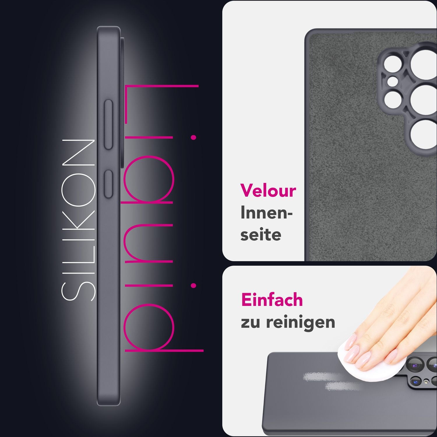 NALIA Phoenix für Samsung Galaxy S25 Ultra Hülle, Abwischbare Samt-Weiche Flüssigsilikon Handyhülle, Mikrofaser-Innenfutter, Dünne Rutschfeste Silikon Schutzhülle Aschgrau NALIA Protective Hülle