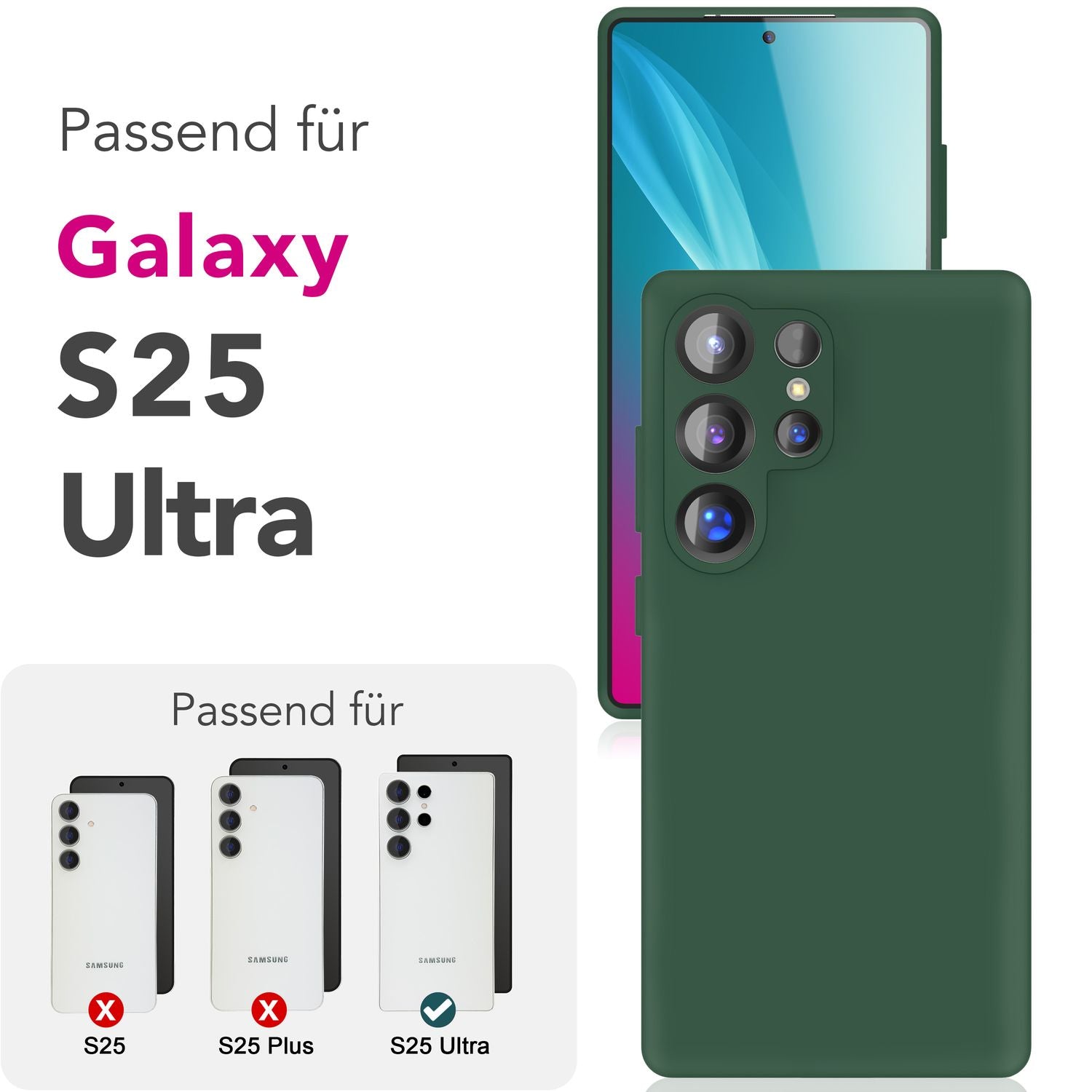 NALIA Phoenix für Samsung Galaxy S25 Ultra Hülle, Abwischbare Samt-Weiche Flüssigsilikon Handyhülle, Mikrofaser-Innenfutter, Dünne Rutschfeste Silikon Schutzhülle Waldnacht Grün NALIA Protective Hülle