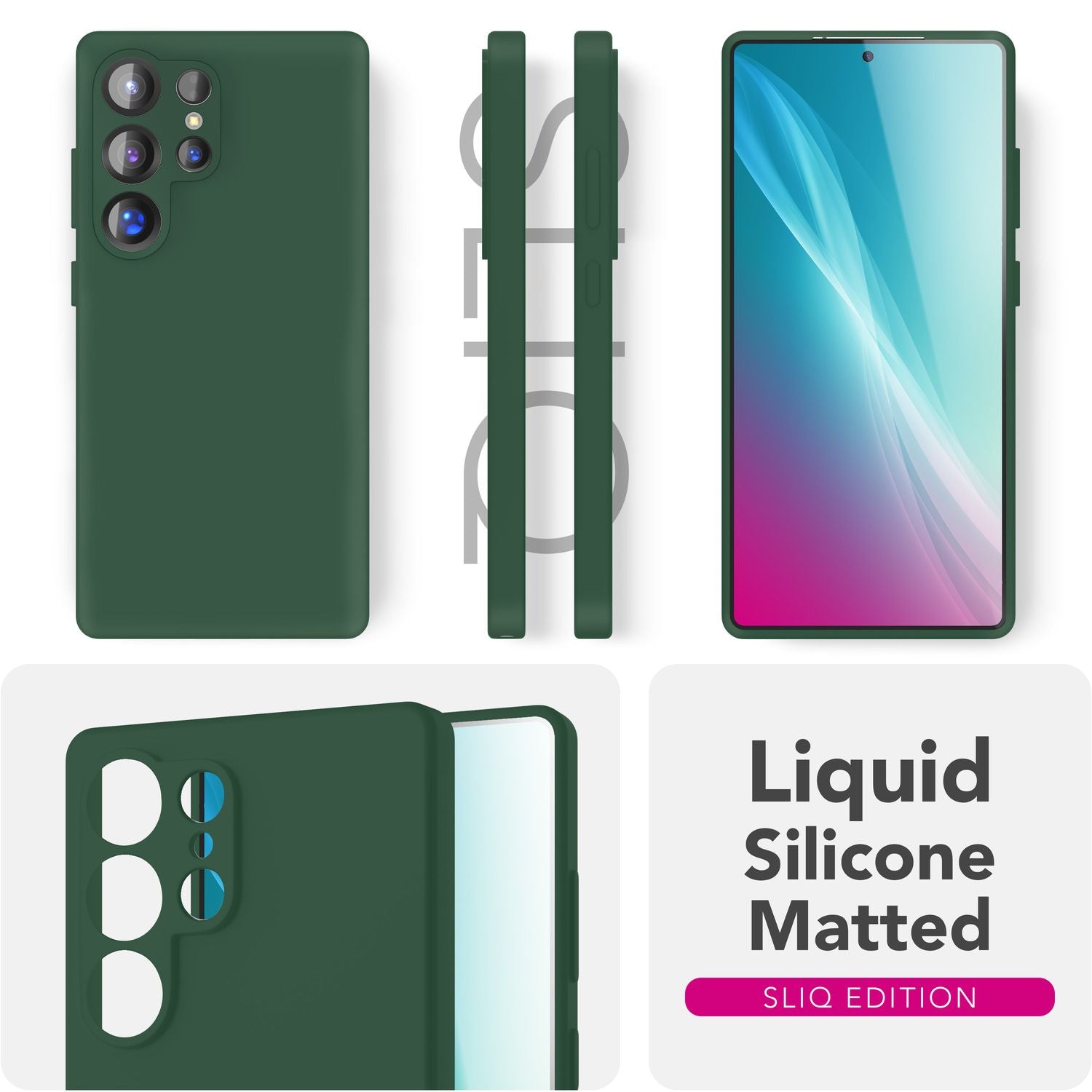 NALIA Phoenix für Samsung Galaxy S25 Ultra Hülle, Abwischbare Samt-Weiche Flüssigsilikon Handyhülle, Mikrofaser-Innenfutter, Dünne Rutschfeste Silikon Schutzhülle Waldnacht Grün NALIA Protective Hülle