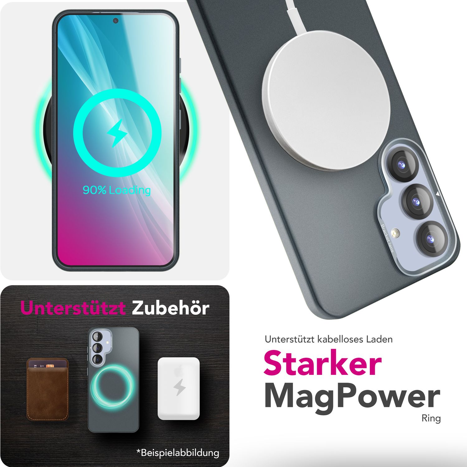 NALIA Overland für Samsung Galaxy S25 Hülle für MagSafe, Ultra Dünnes Hardcase mit Unsichtbarem Magnet-Ring, Ausklappbarer Kamera-Ständer, Mattierte Schutzhülle - Titan Schwarz Default Title NALIA Protective Hülle